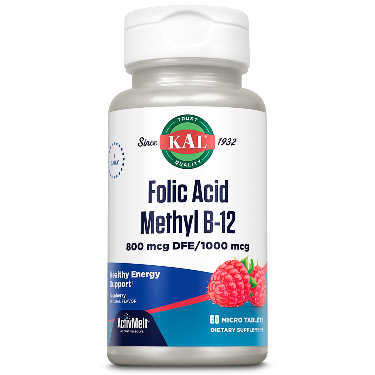 KAL 800 mcg Folic Acid Methyl B-12 Tablets, 60 Count