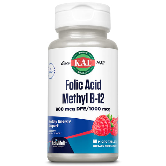 KAL 800 mcg Folic Acid Methyl B-12 Tablets, 60 Count