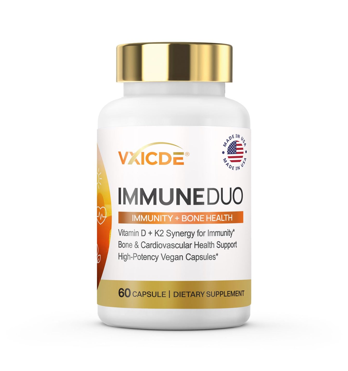VXICDE Vitamin K2 with D3 Supplement Non-GMO Formula 125 mcg Vitamin D3 & 100 mcg K2 (MK-7) Easy to Swallow D & K Complex 60 Capsules