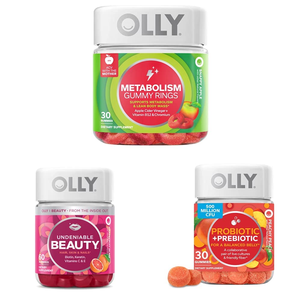 OLLY Metabolism Gummy Rings, Undeniable Beauty Gummy, Probiotic + Prebiotic Gummy - Gummy - 180 Count