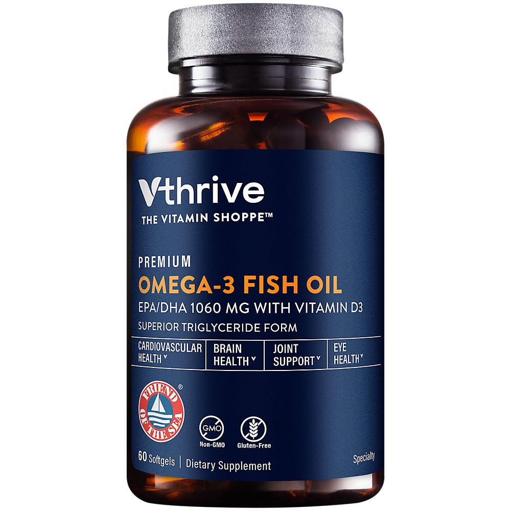 Vthrive Premium Omega-3 Fish Oil with Vitamin D3 Softgels, 60 Softgels