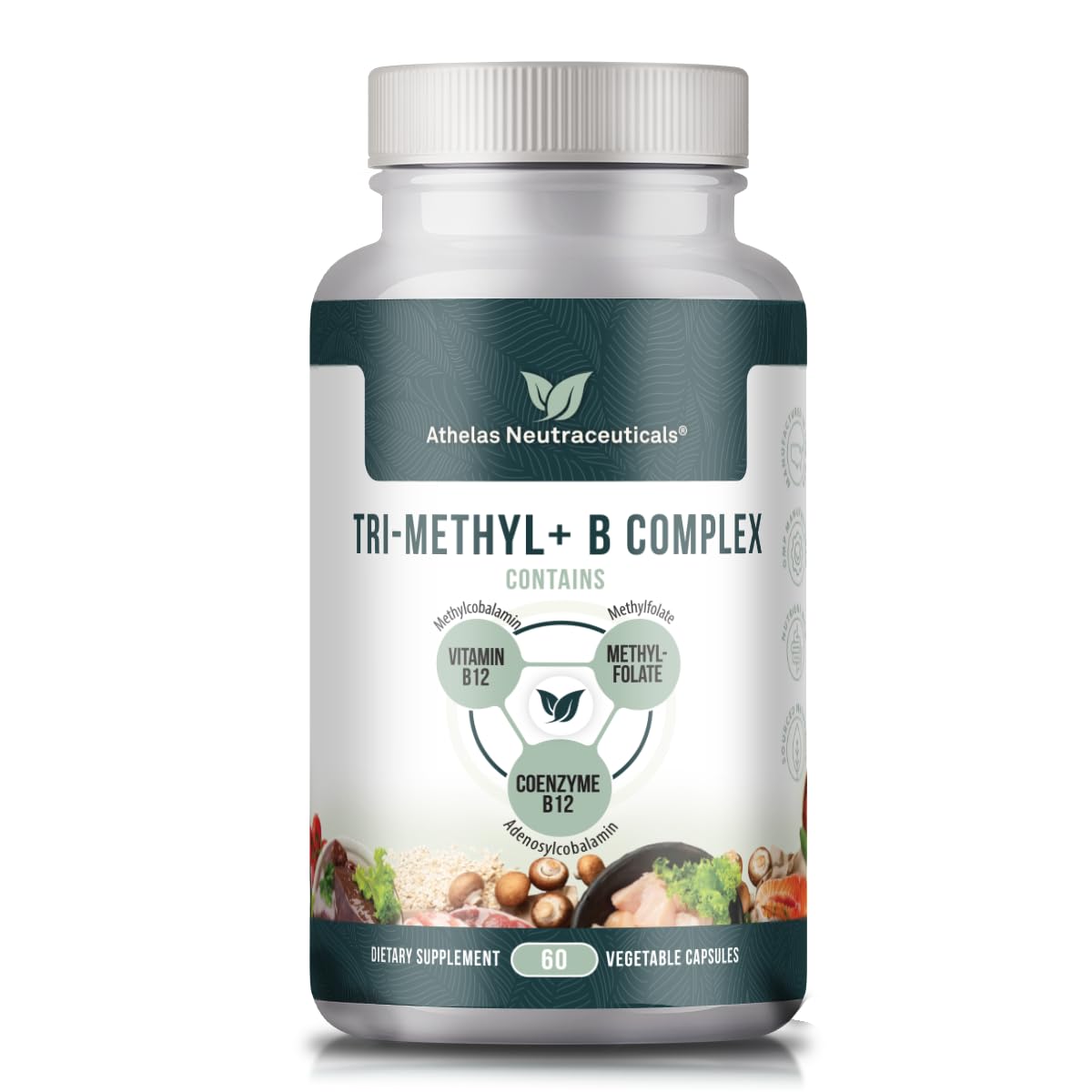 Athelas Neutraceuticals Tri-Methyl+ B Complex Methylated B Vitamins - Full Spectrum B Complex Vitamin Supplement For MTHFR Support With Active Forms Of B12 Methylcobalamin, Adenosylcobalamin, And Methylfolate, 60 Capsules