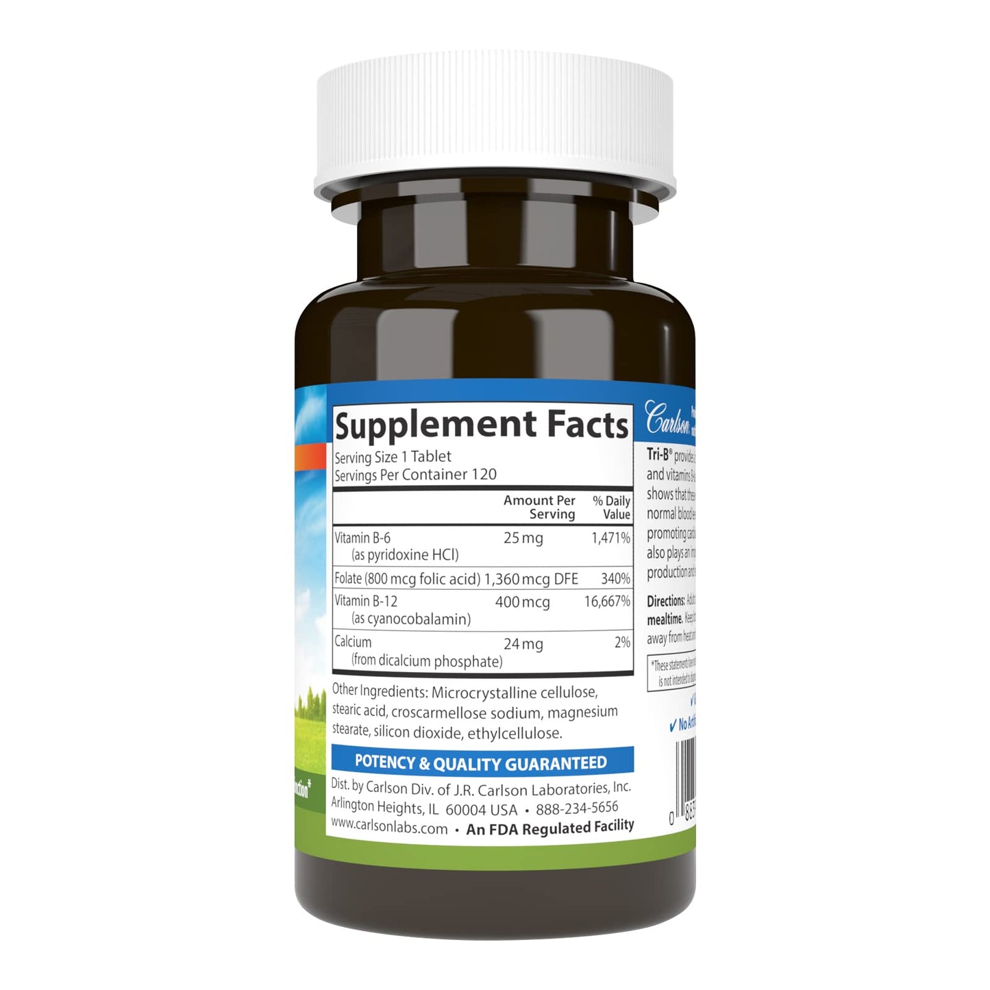 Carlson Tri-B Vitamin B Complex 25 mg Vitamin B-6 120 Tablets