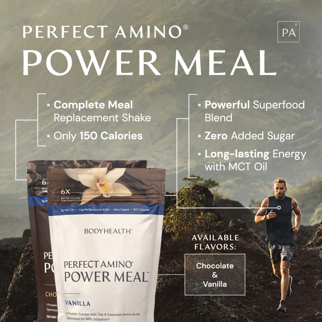 BodyHealth PerfectAmino Power Meal Shake Powder Dark Chocolate with MCT Oil, 34.15 oz