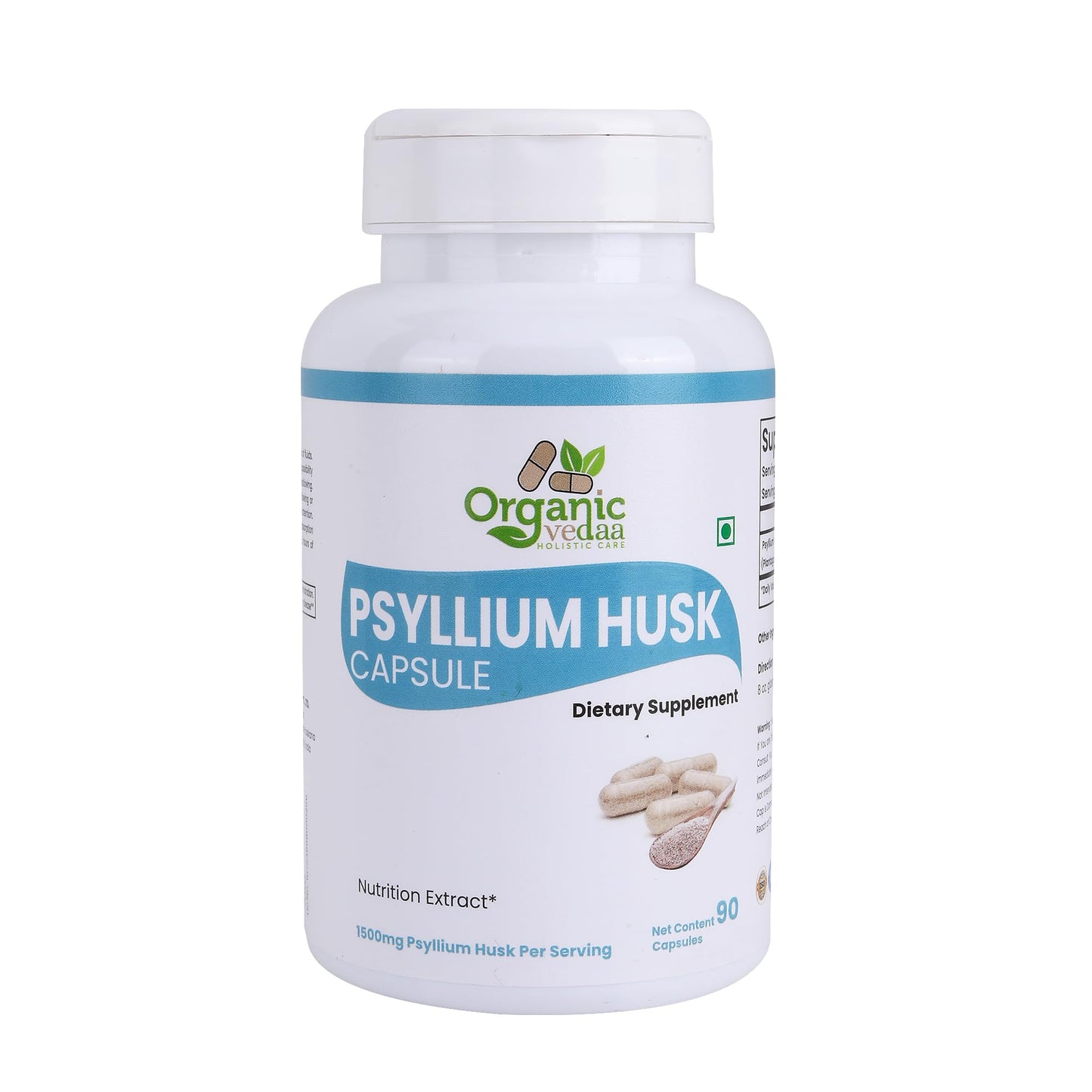 ORGANIC VEDAA HOLISTIC CARE Natural Fiber Supplement for Digestive Health & Regularity Psyllium Husk Fiber Capsules 1 Capsule