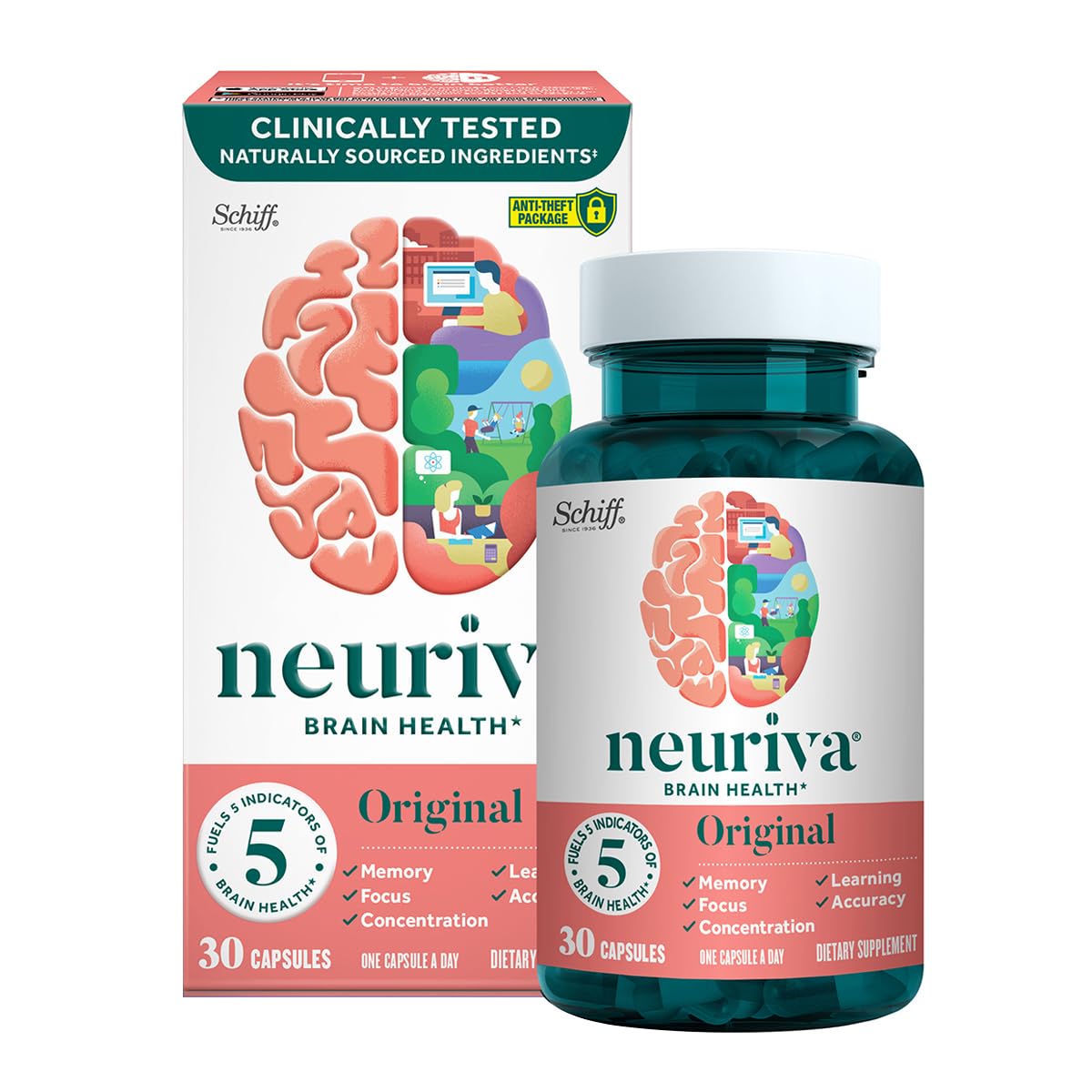 Neuriva Original Brain Supplement for Memory, Focus & Concentration + Learning & Accuracy with Clinically Tested Nootropics Phosphatidylserine and Neurofactor, Capsule, 90 Count