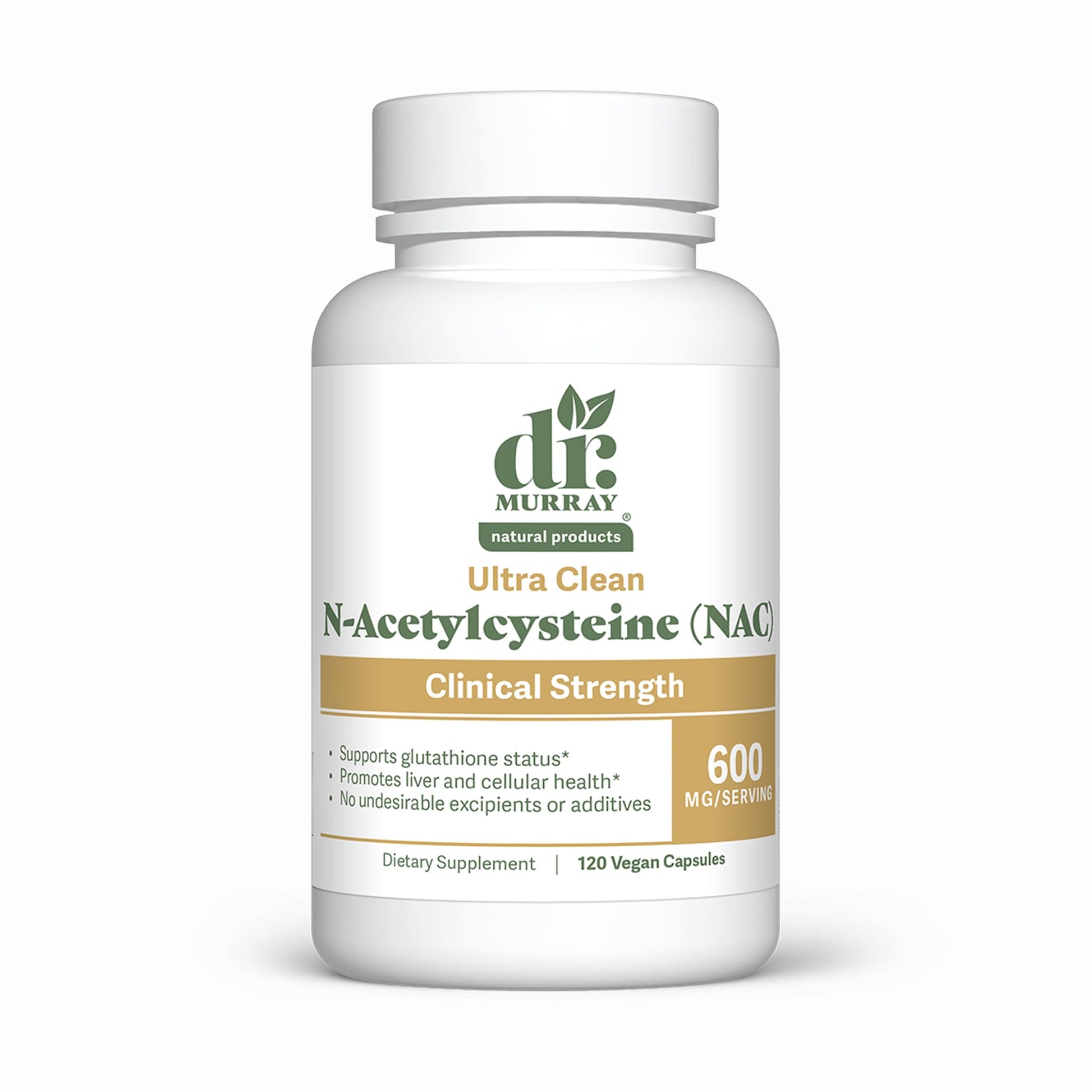 Dr. Murray Natural Products Ultra Clean N-Acetylcysteine NAC Supplement 600 mg - Respiratory & Liver Support, Vegan, Non-GMO, Gluten Free, 120 Capsules