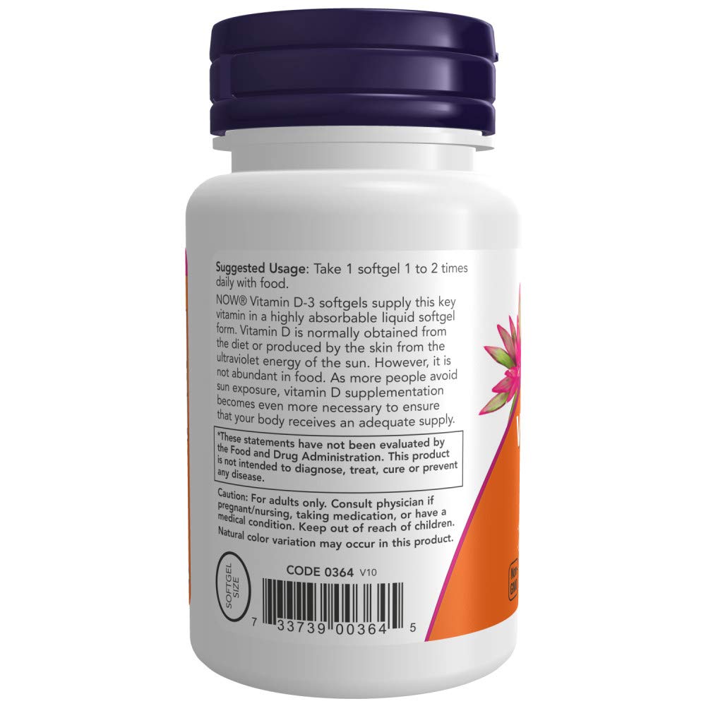 NOW Foods Vitamin D-3 400 IU Softgels, 180 Softgels