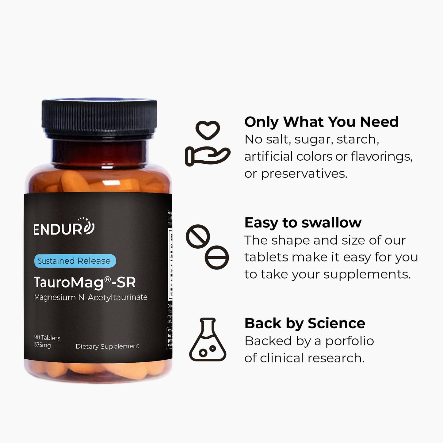 Endurance Products ENDUR-TAUROMAG Magnesium + Taurine SR (Sustained Release) 375 mg Tablet, 90 Tablets