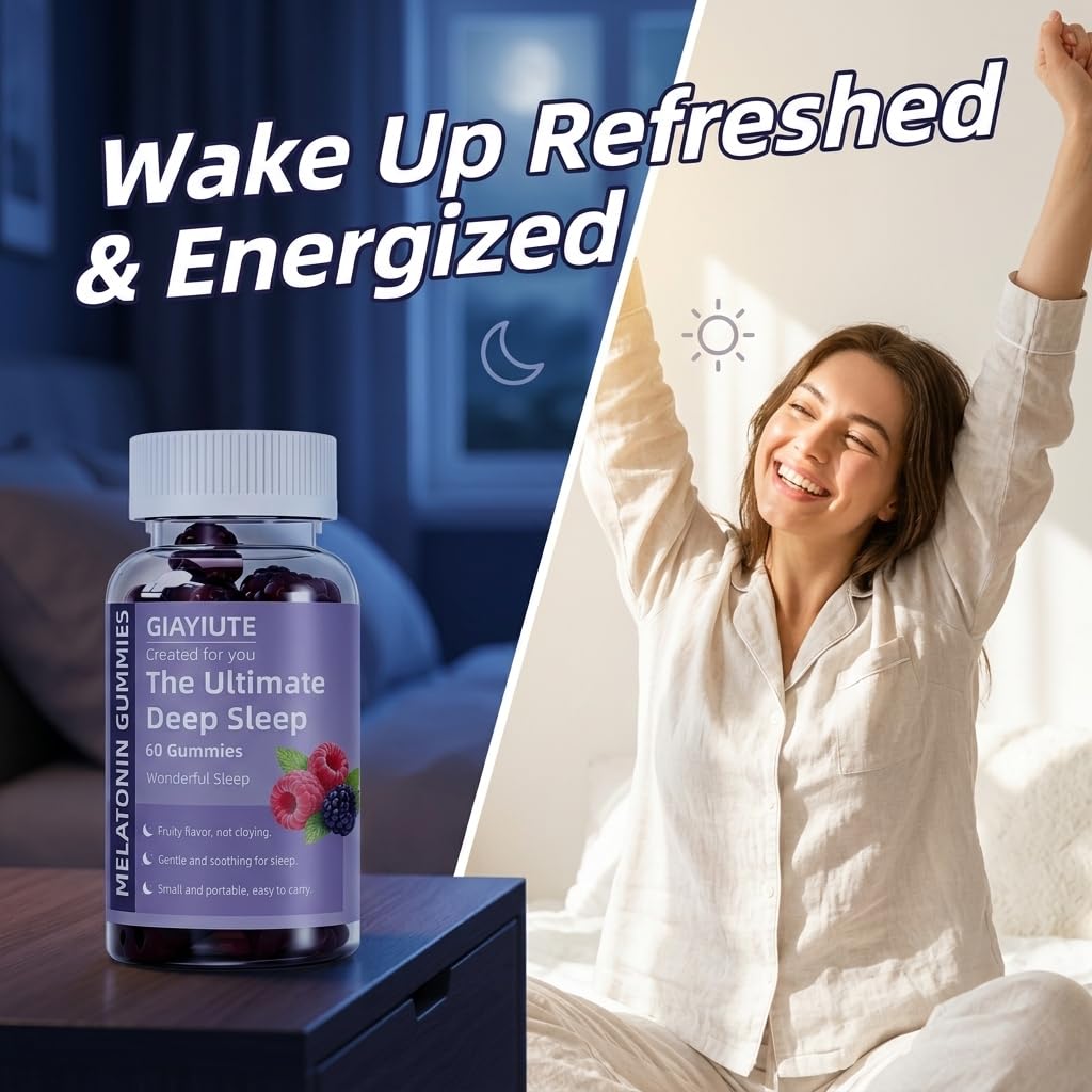 Giayiute Melatonin 4mg Gummies with L-Theanine, GABA, Lemon Balm & Magnesium – Deep Sleep Support, Vegan Gluten Free Chewable Sleep Gummy for Adults, Jet Lag Relief, 120 Gummies