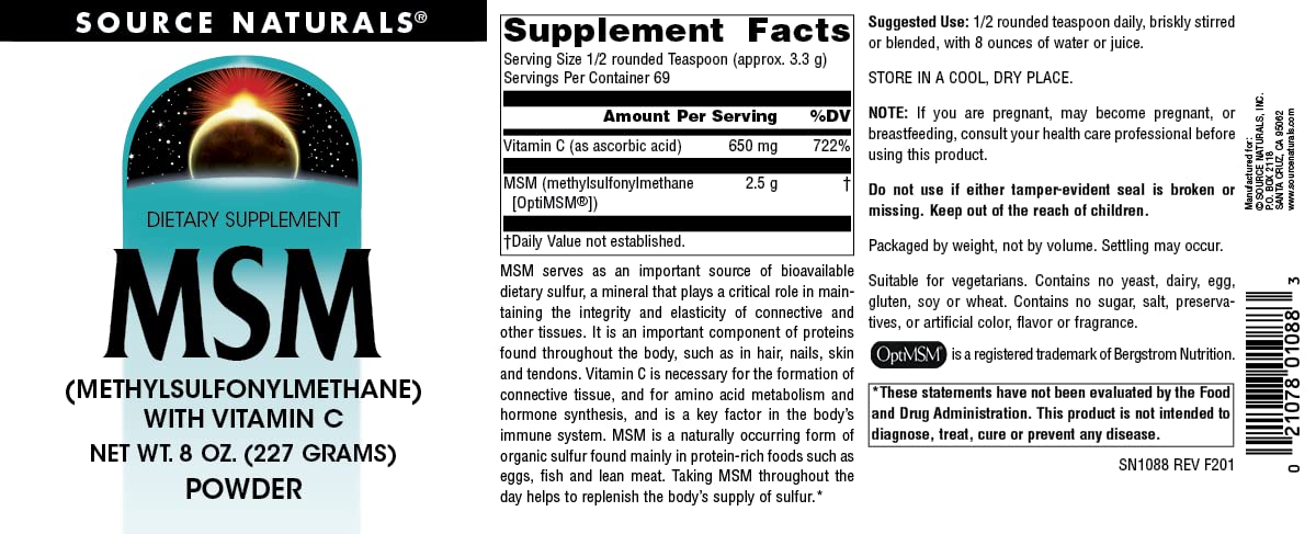 Source Naturals MSM (Methylsulfonylmethane) with Vitamin C Powder, 8 Ounce