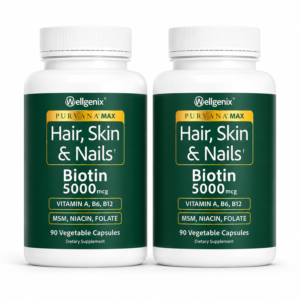 Wellgenix Purvana MAX Hair Skin & Nails Vitamins Biotin 5000 Capsules 180