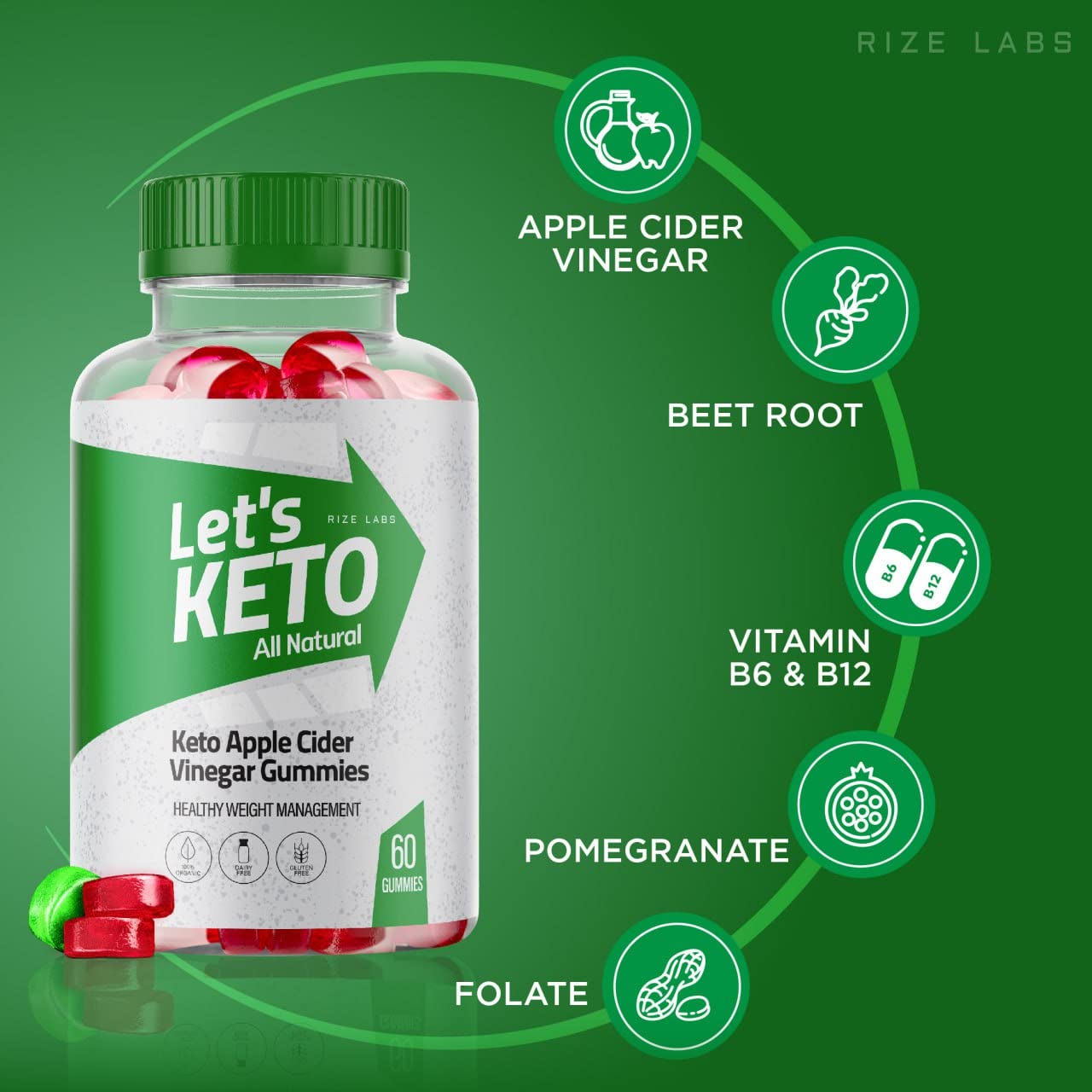 Rize Labs Lets Keto Apple Cider Vinegar Gummies, 180 Gummies