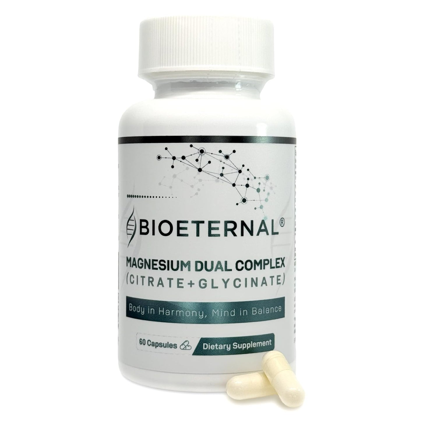 BIOETERNAL Magnesium Dual Complex Citrate + Glycinate Formula, 60 Capsules