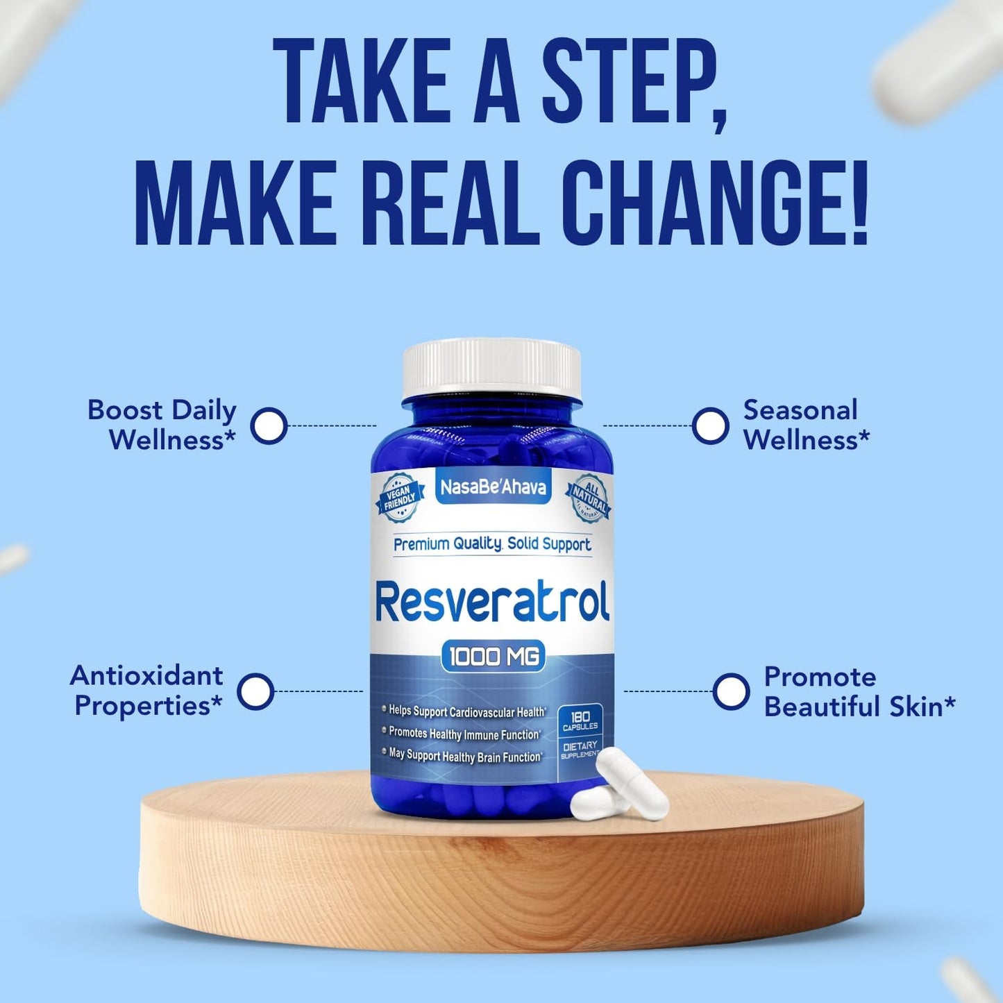 NasaBeahava Resveratrol 1000mg Capsules 180 Count
