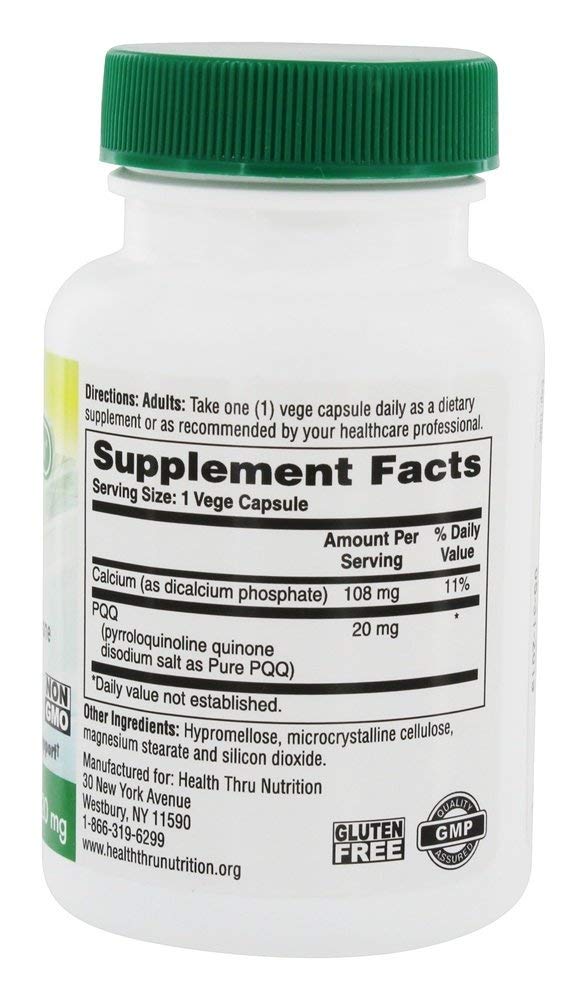 Health Thru Nutrition PQQ Mitochondrial Biogenesis Support 20 mg Vegetable Capsules, 30 Count