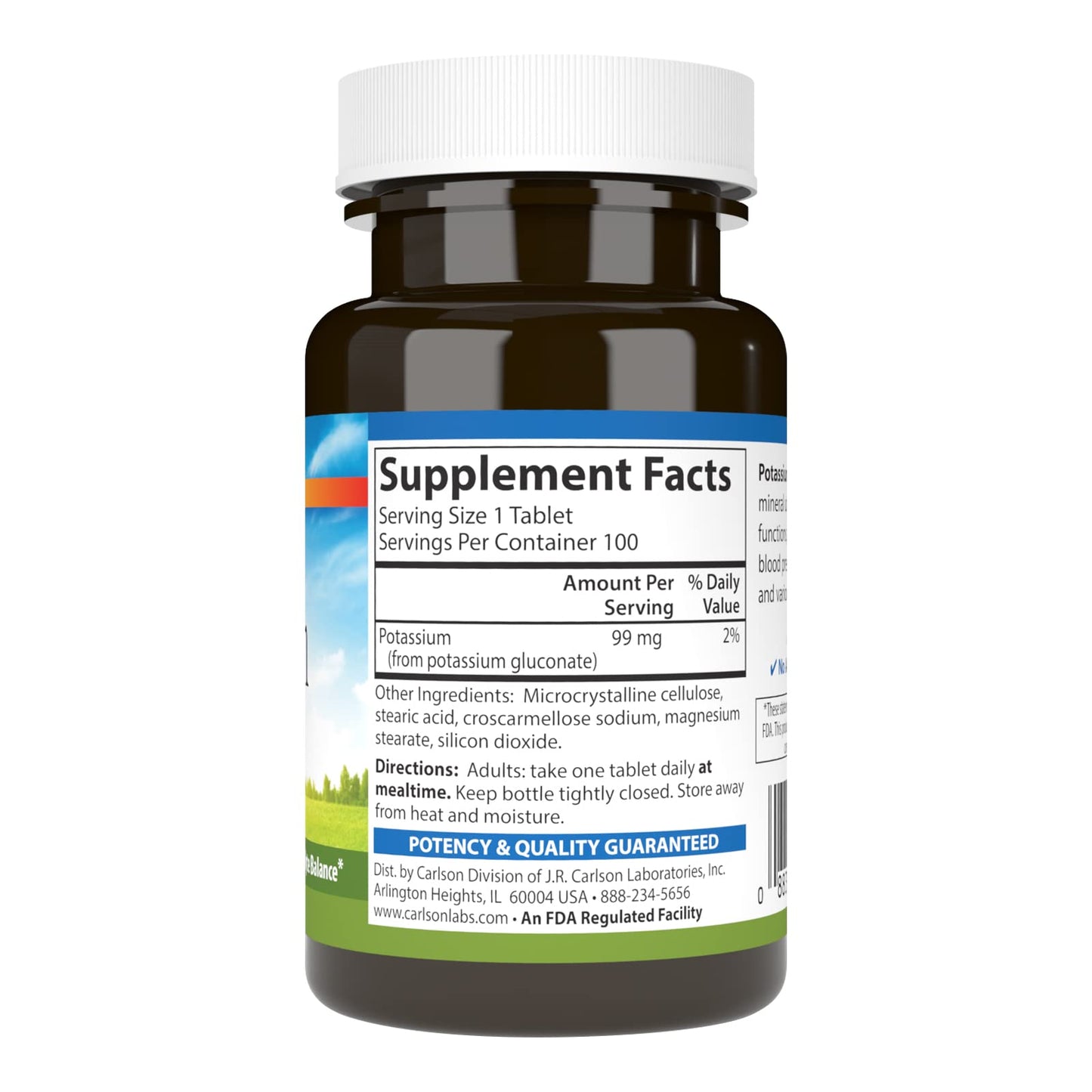 Carlson Potassium 99 mg Promotes Nerve Health & Muscle Function 100 Tablets