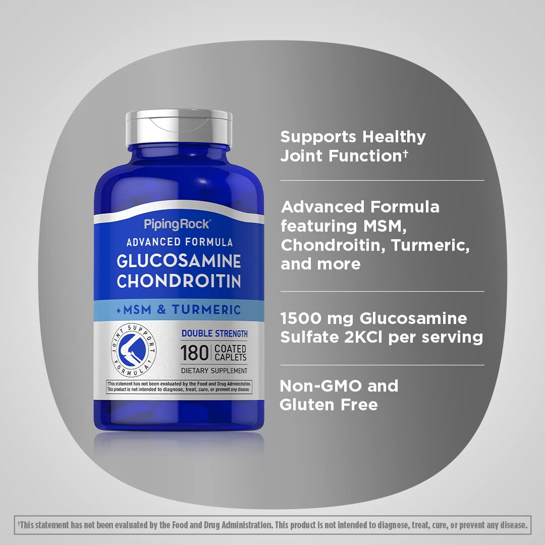 Piping Rock Glucosamine Chondroitin MSM Plus Turmeric Caplets, 180 Count