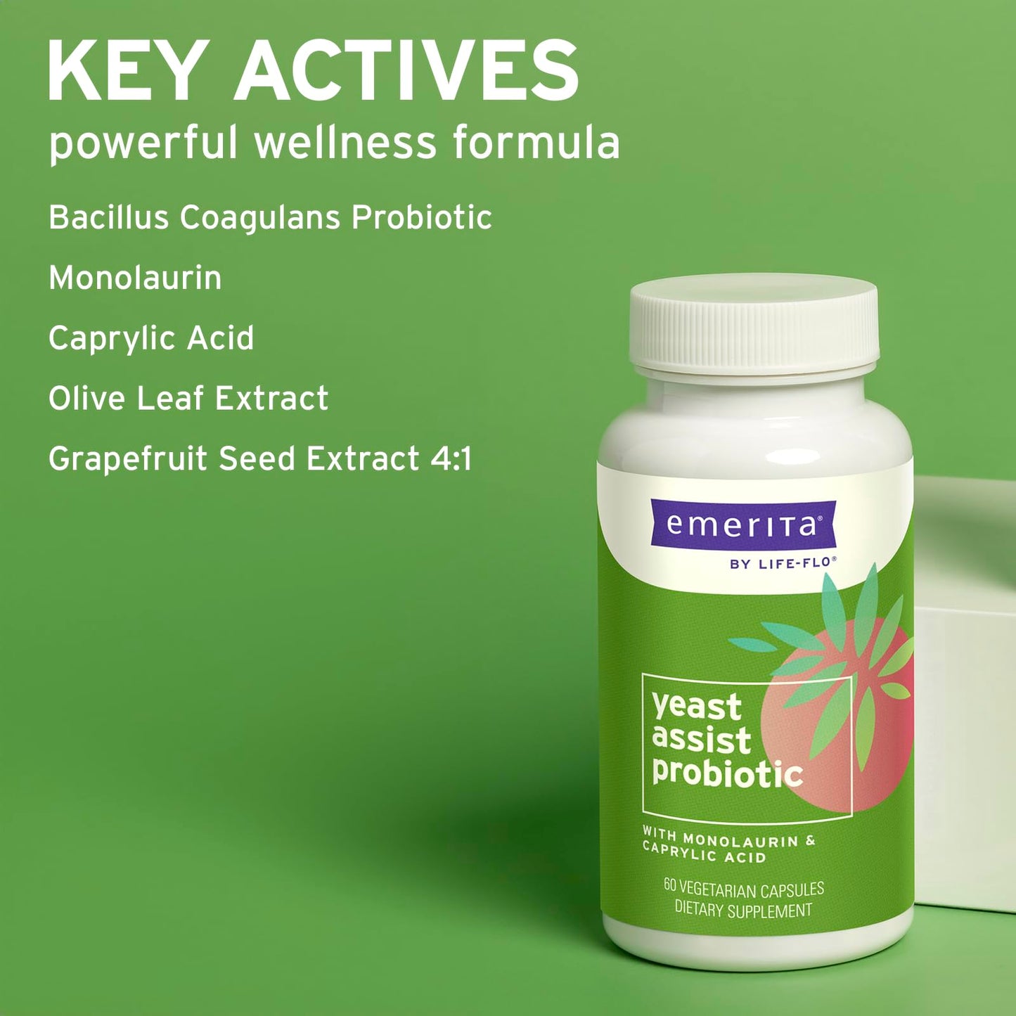 Emerita Yeast Assist Probiotics for Women - 1 Billion CFU Bacillus Coagulans Plus Monolaurin - Capsules, 60 Count