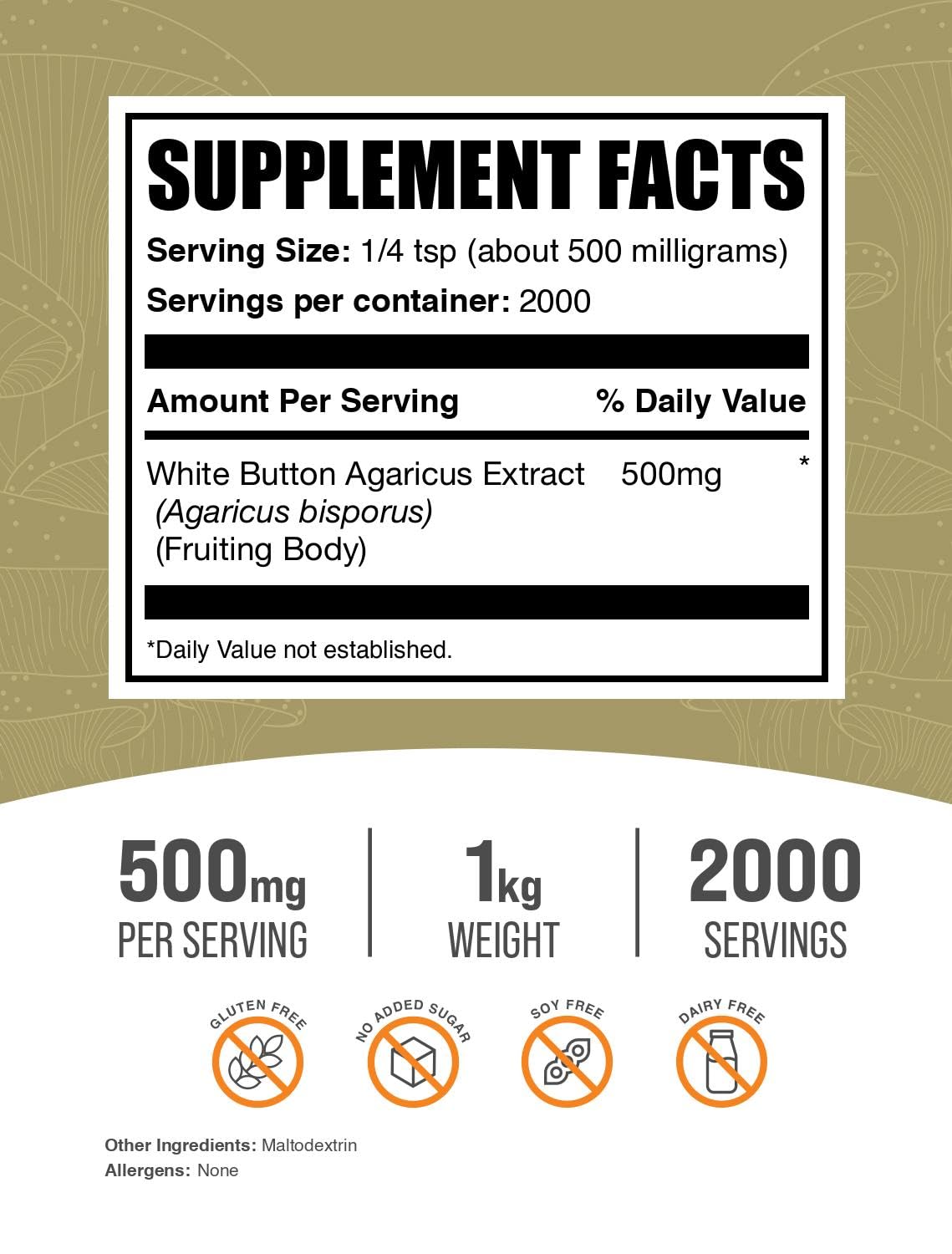 BulkSupplements White Button Mushroom Extract Powder 35.3 oz