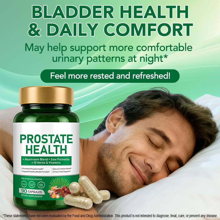FRDUGA Saw Palmetto Prostate Supplement for Men 2000mg – Advanced 45% Fatty Acids Formula with Reishi & Maitake, Stinging Nettle, Zinc Selenium Magnesium Vitamin C Lycopene – Urinary Support Capsules 90