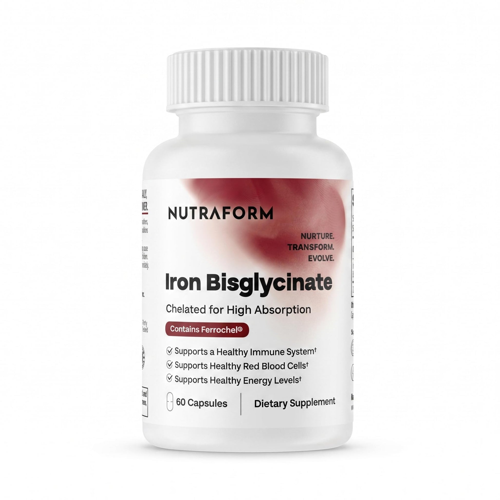 Nutraform Ferrochel Iron Bisglycinate 25mg, Gentle High Absorption Ferrous Supplement Capsule, 60 Count