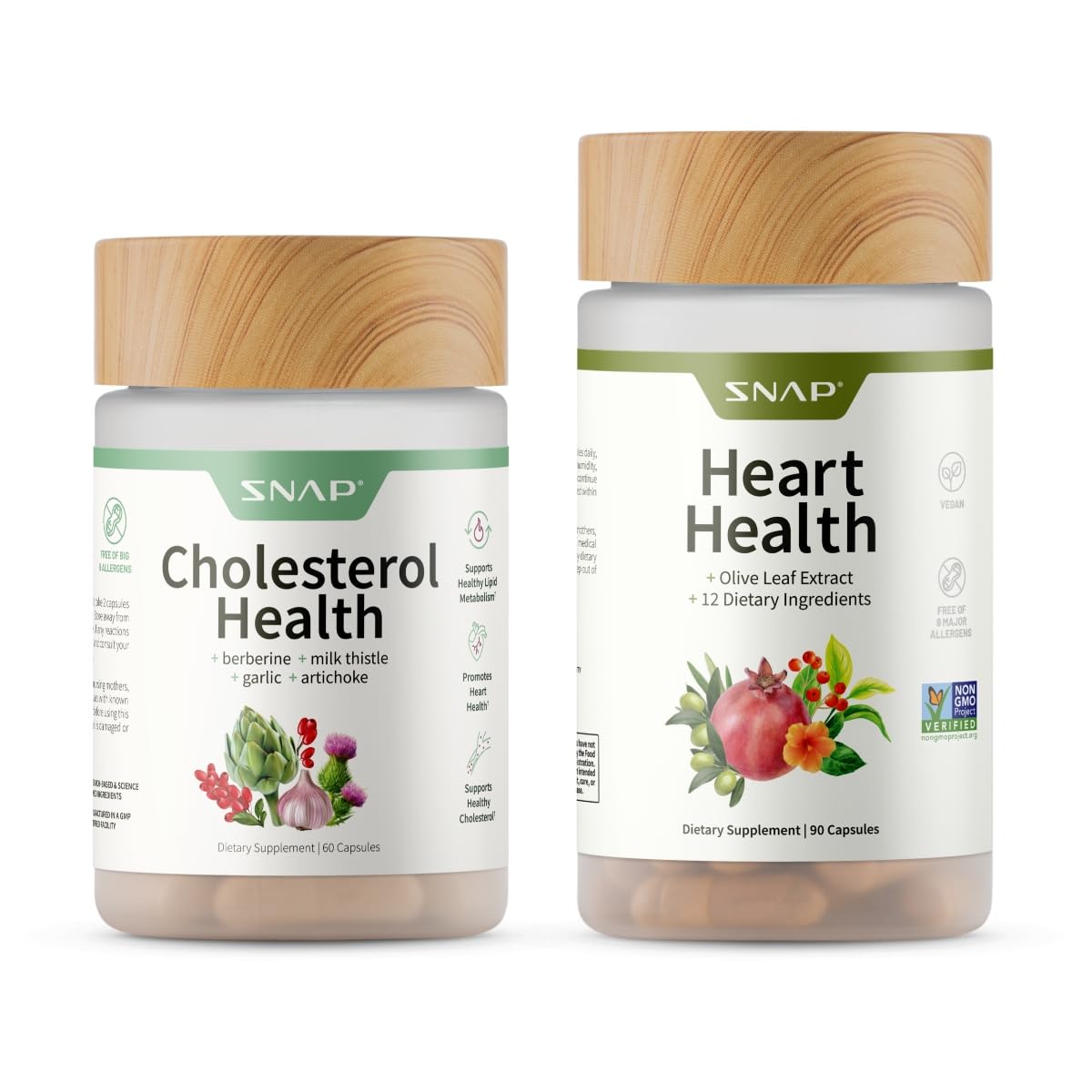 Snap Supplements Cholesterol Health + Heart Health Bundle Vegetarian Capsules, 150 Capsules