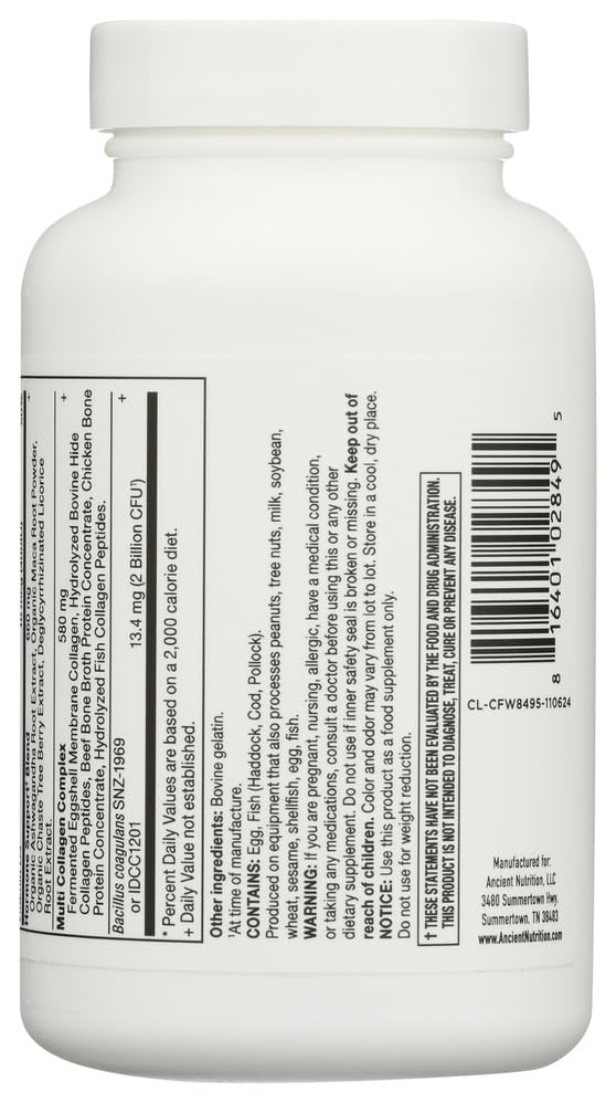 Ancient Nutrition Hormone Balance + Collagen Supplement, Hydrolyzed Collagen Peptides, Key Clinically Validated Ingredient to Support Balanced Hormones and Boost Energy, 60 Capsules