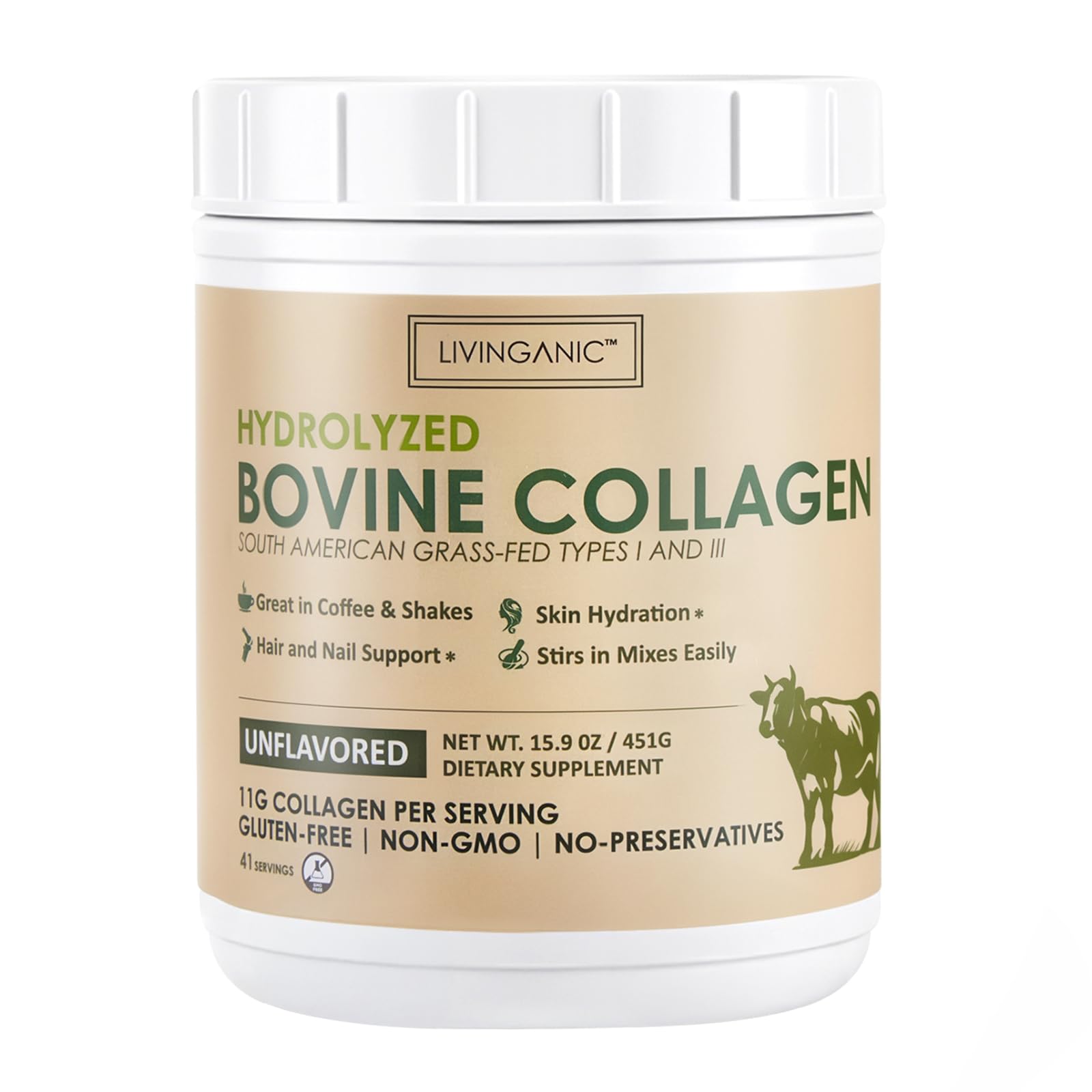LIVINGANIC Collagen Peptides Powder 15.9 oz