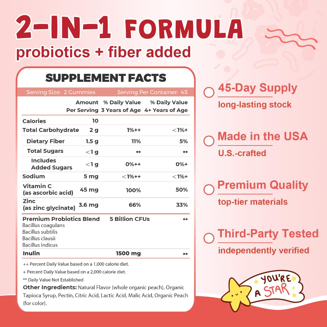 ZEBORA Kids Probiotic-Fiber Gummies 90 Count