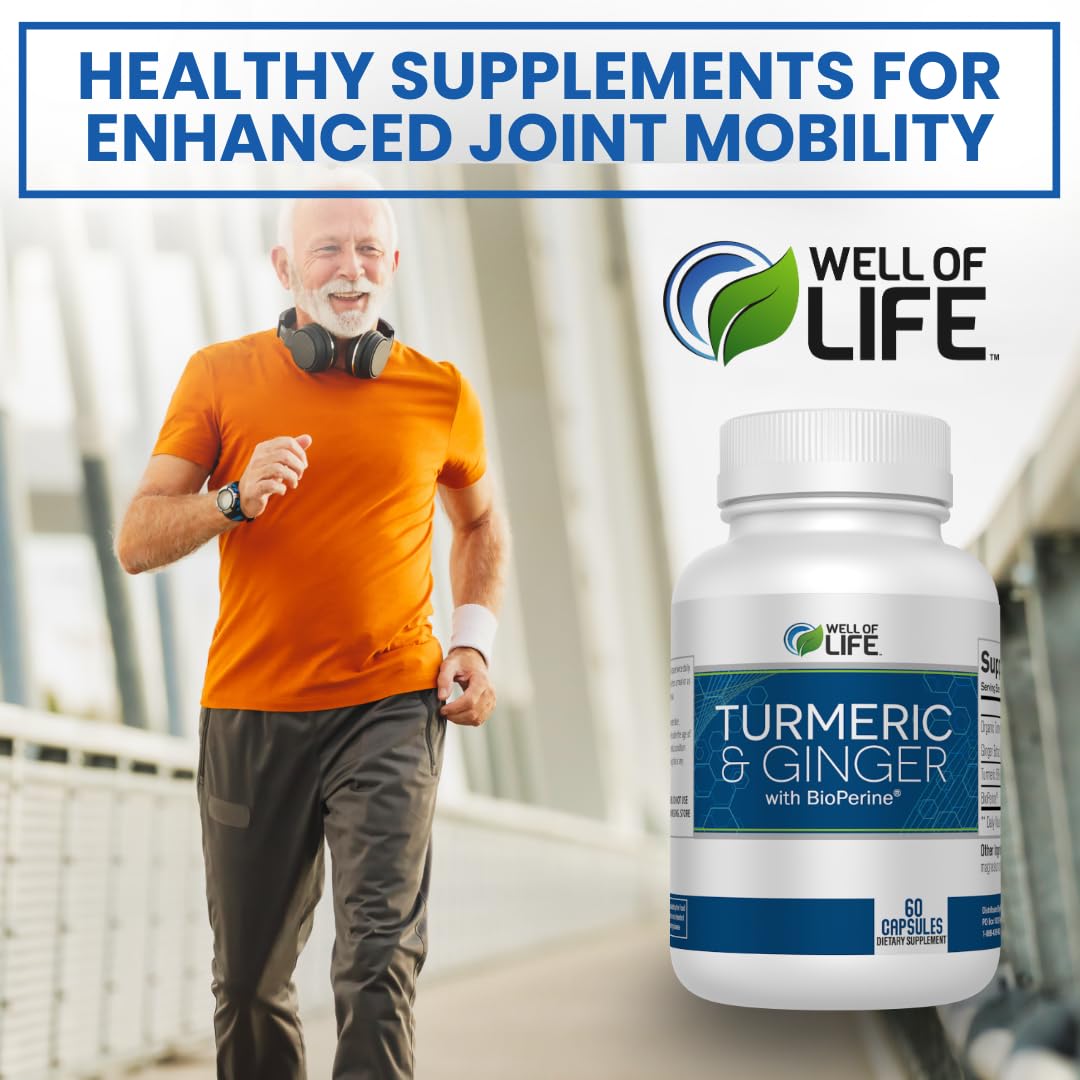Well of Life Turmeric & Ginger with BioPerine Joint Support 655mg Veg Capsules 60 Count