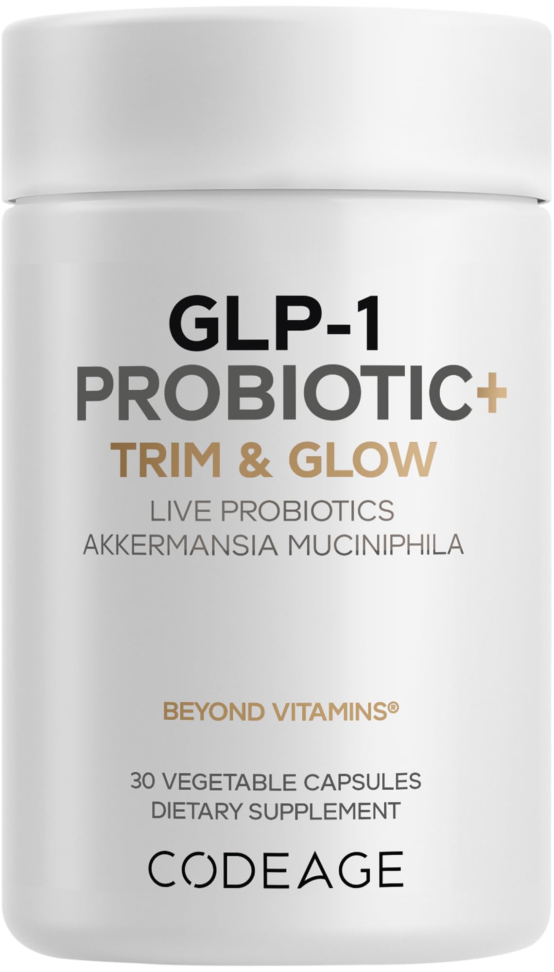 Codeage GLP-1 Probiotic+ Live Probiotics Akkermansia, Clostridium, Bifidobacterium, Chicory Inulin Probiotic, Prebiotics & Postbiotics Supplement - 500 Million AFU, 30 Capsules
