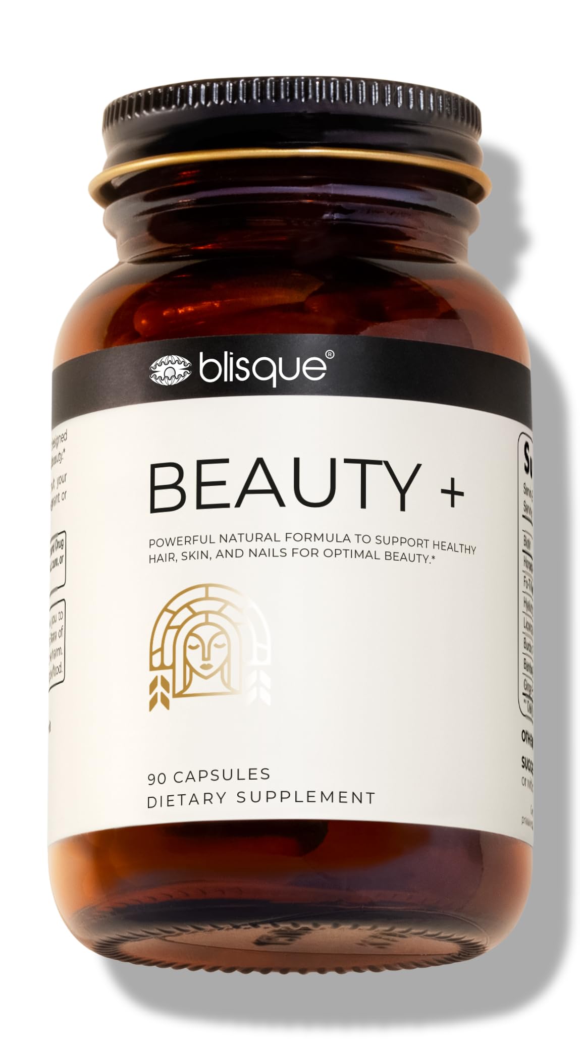 Blisque Natural Beauty Supplement for Nail Strength, Hair Growth, and Skin Care with Biotin & Hyaluronic Acid, 90 Capsules