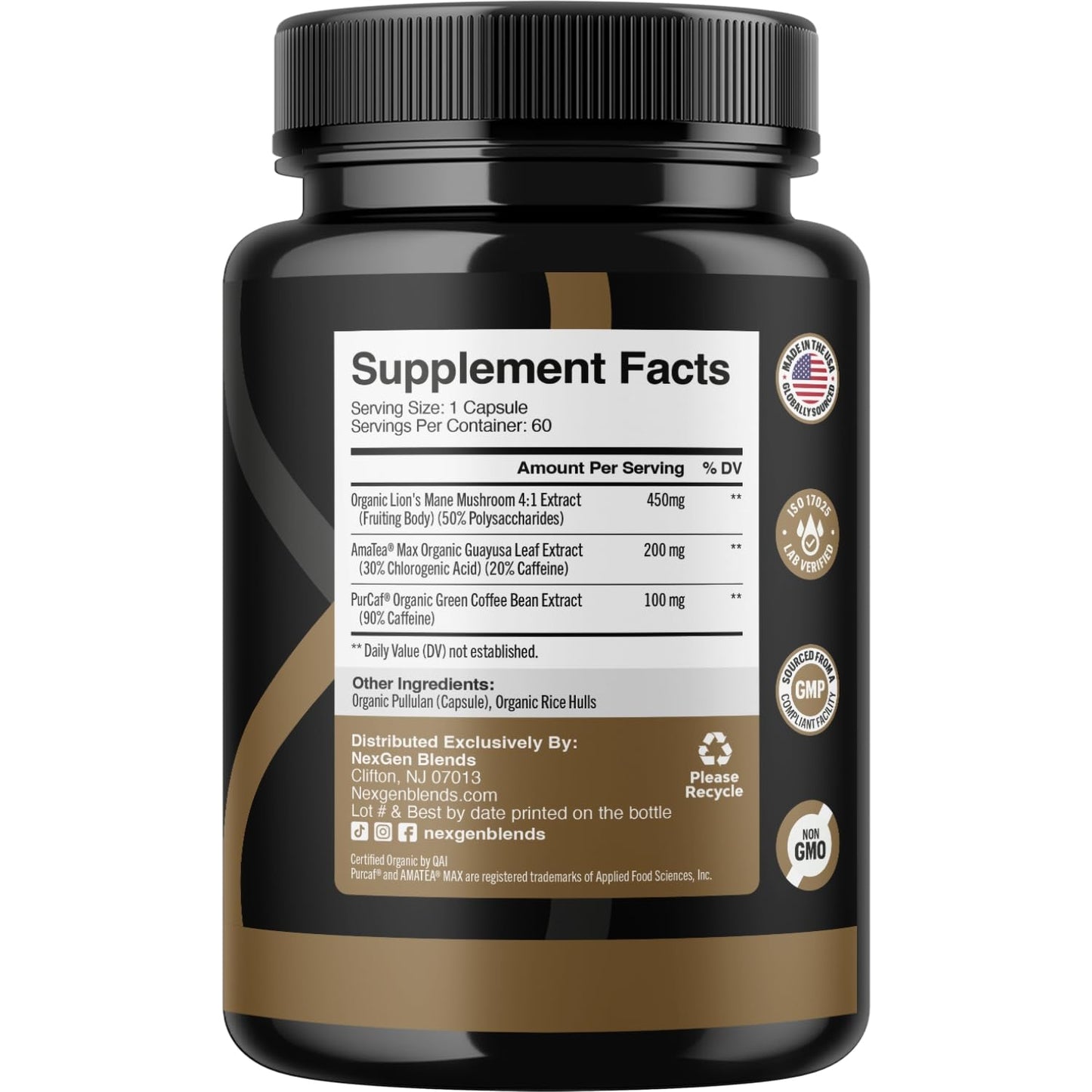 NEXGEN BLENDS 100% Organic Mushroom Coffee Capsules, 60 Capsules
