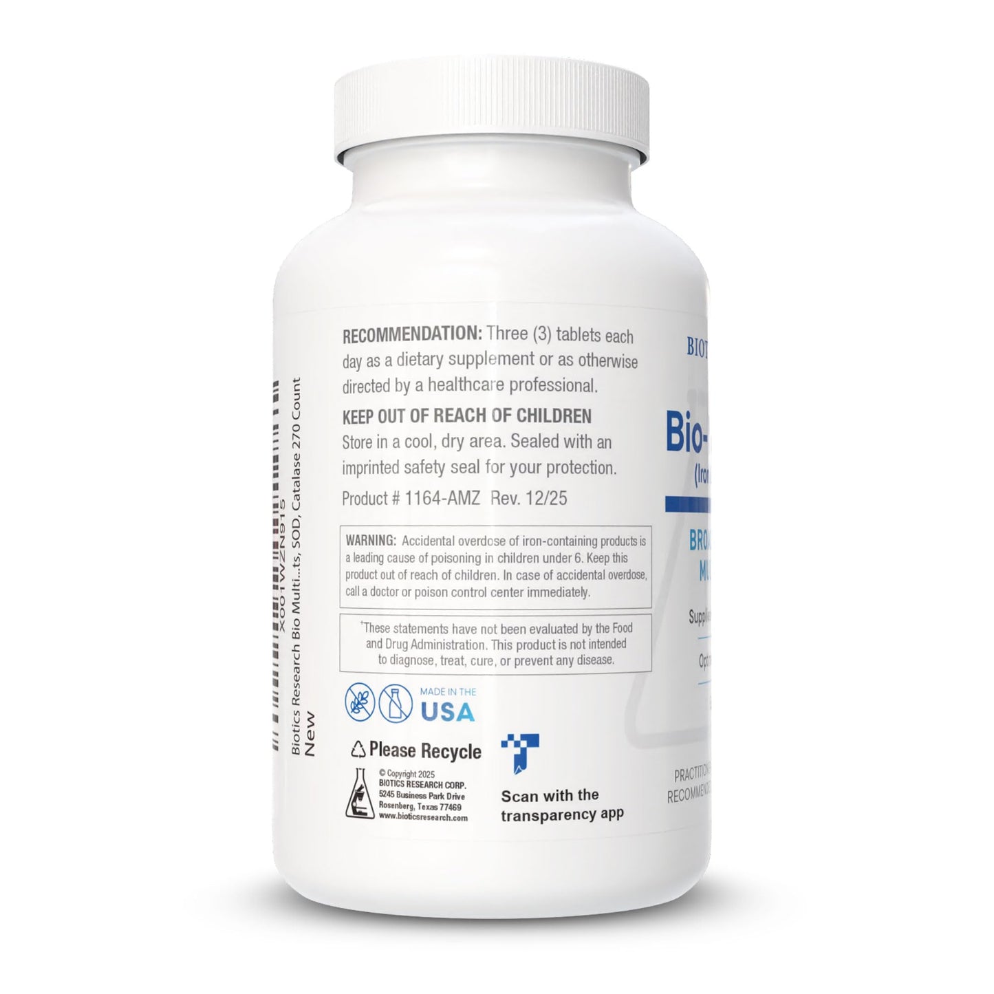Biotics Research Bio Multi Plus Iron and Copper Free Multivitamin, Chelated Minerals, Emulsified Fat Soluble Vitamins, High Antioxidants, SOD, Catalase, 270 Tablets