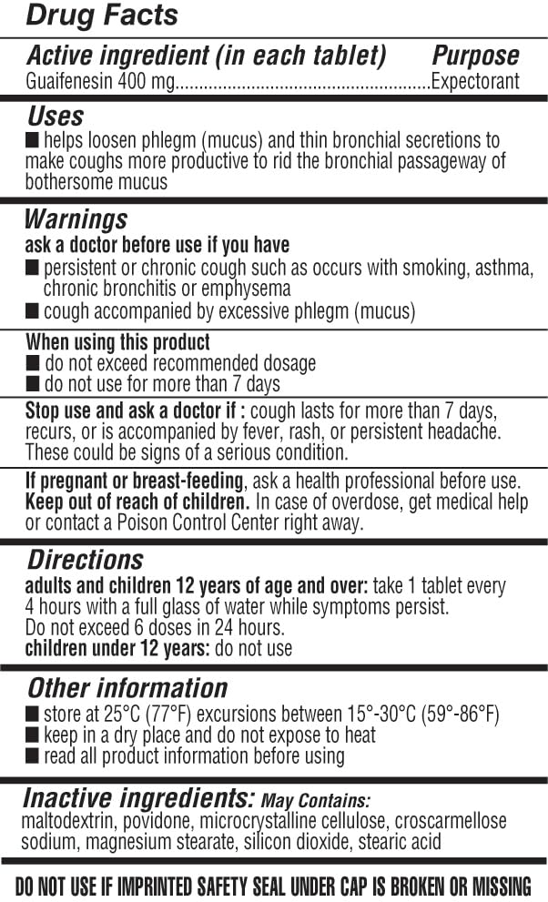 HEALTH LFE Mucus Relief Guaifenesin Caplets 400 mg, Immediate Release Fast Acting Expectorant, Thin and Loosens Mucus, Relieves Chest Congestion, Cough, Cold and Flu (Small, 60 Count)