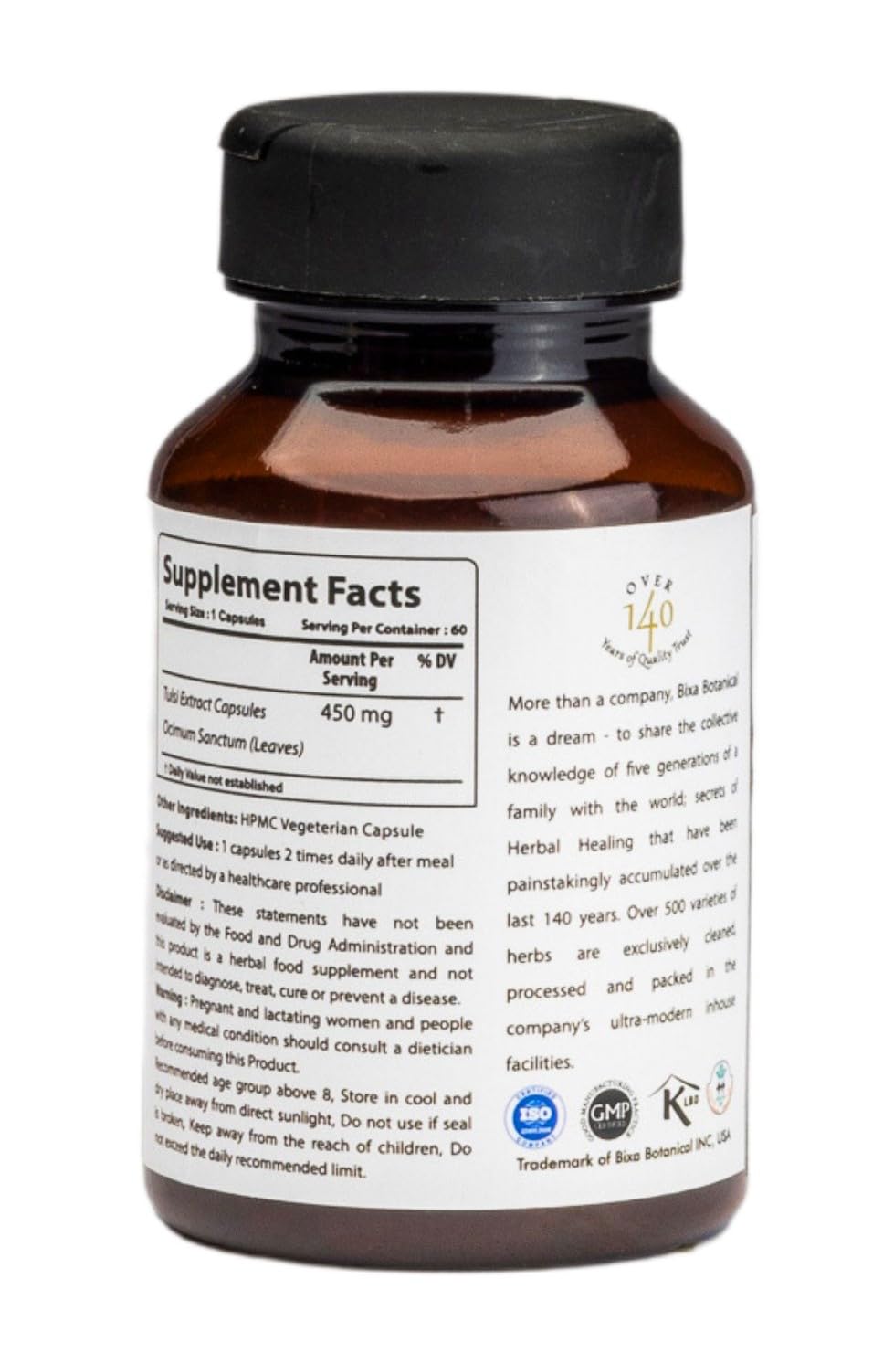 bixa BOTANICAL Holy Basil Extract Capsules 60 Count
