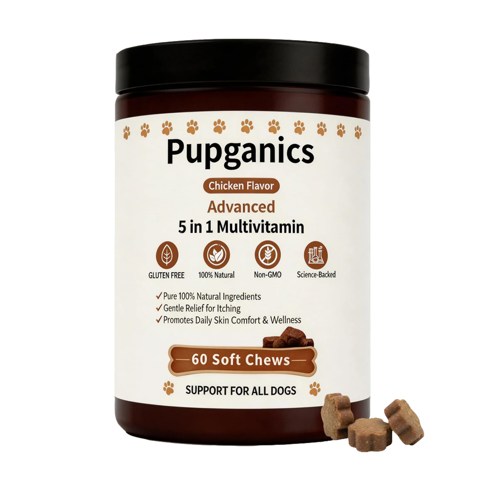 Pupganics Multivitamin Daily Soft Chews, Chicken Flavor, 60 Soft Chews