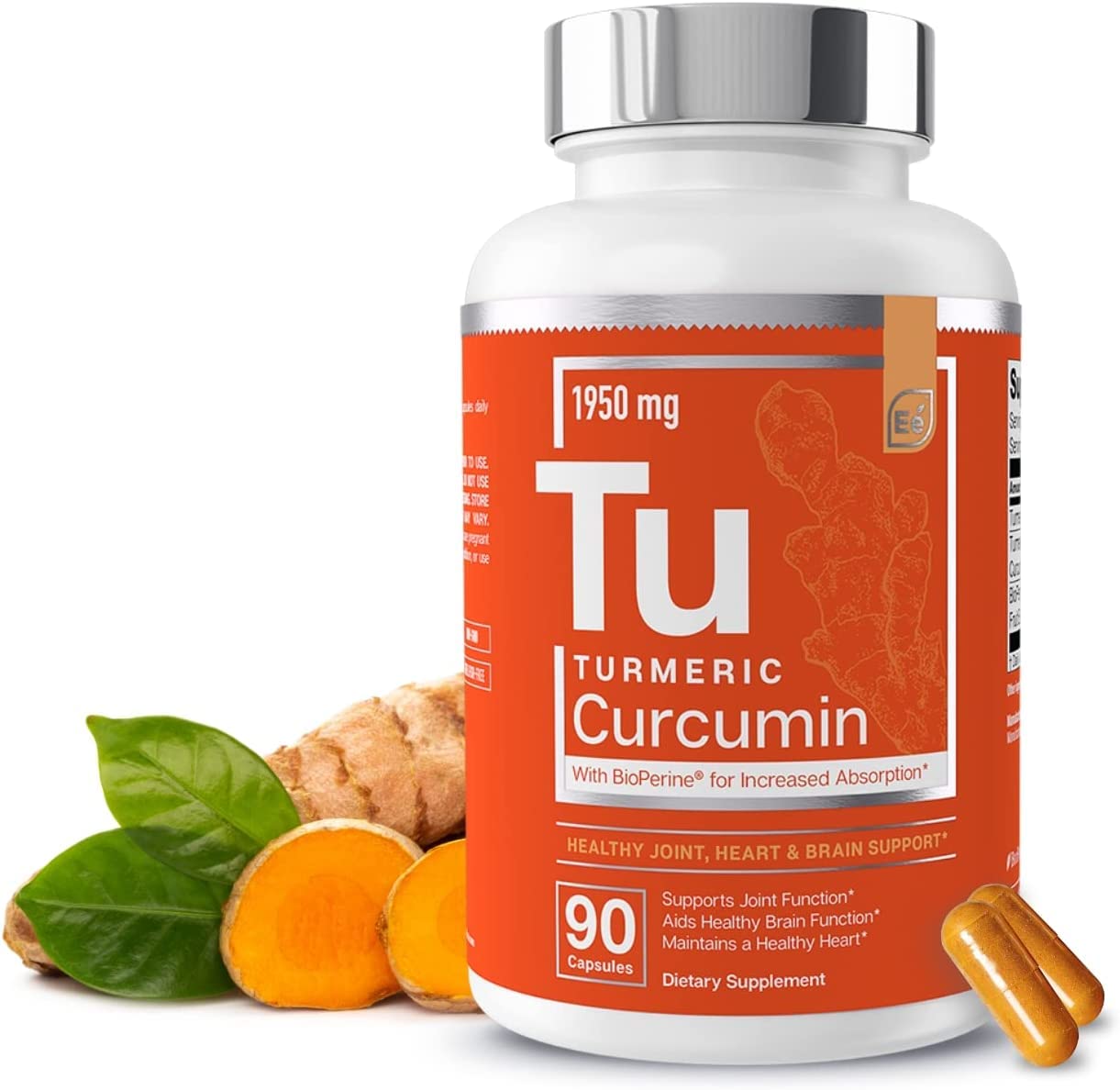 Essential Elements Turmeric Curcumin with BioPerine for Optimal Absorption 1950 mg Capsules, 90 Count