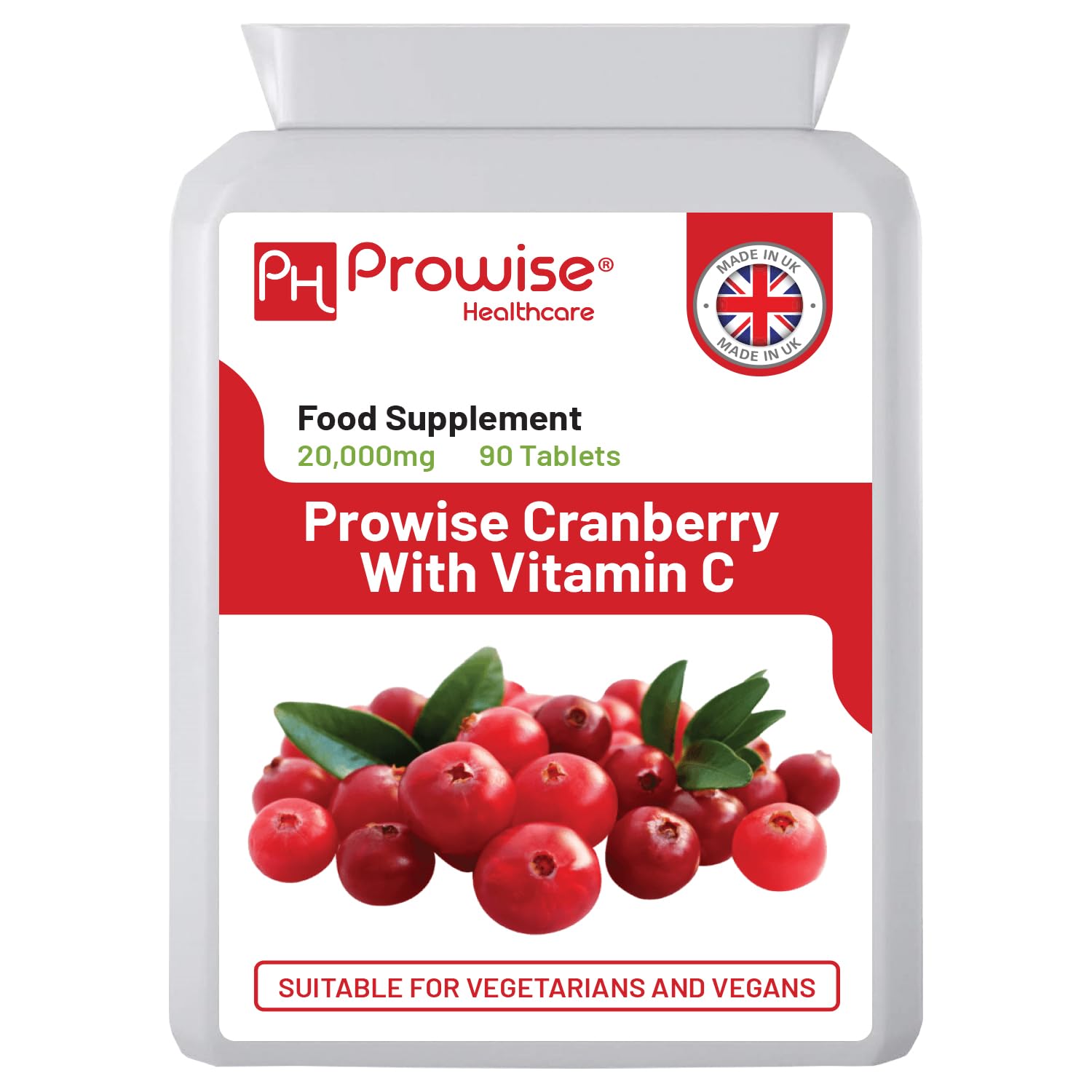 PH PROWISE Healthcare Double Strength Cranberry 20,000mg Added with Vitamin C Tablets - 90 Count