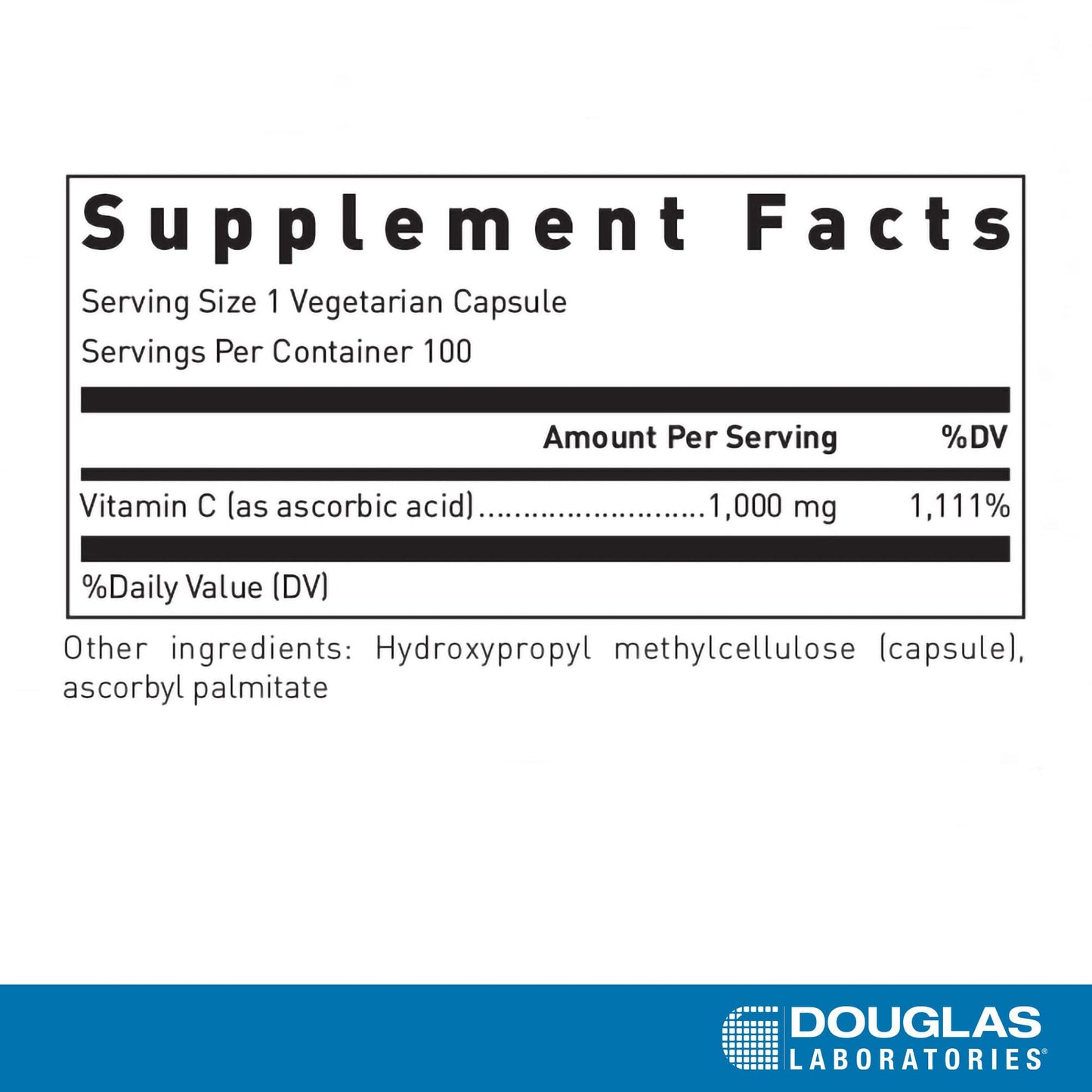 Douglas Laboratories Vitamin C 1000 mg (Ascorbic Acid) - Immune & Antioxidant Support - Daily Wellness Support - 100 Vegetarian Capsules