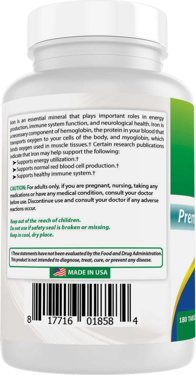 Best Naturals Iron Bisglycinate Iron Supplement, 180 Tablets