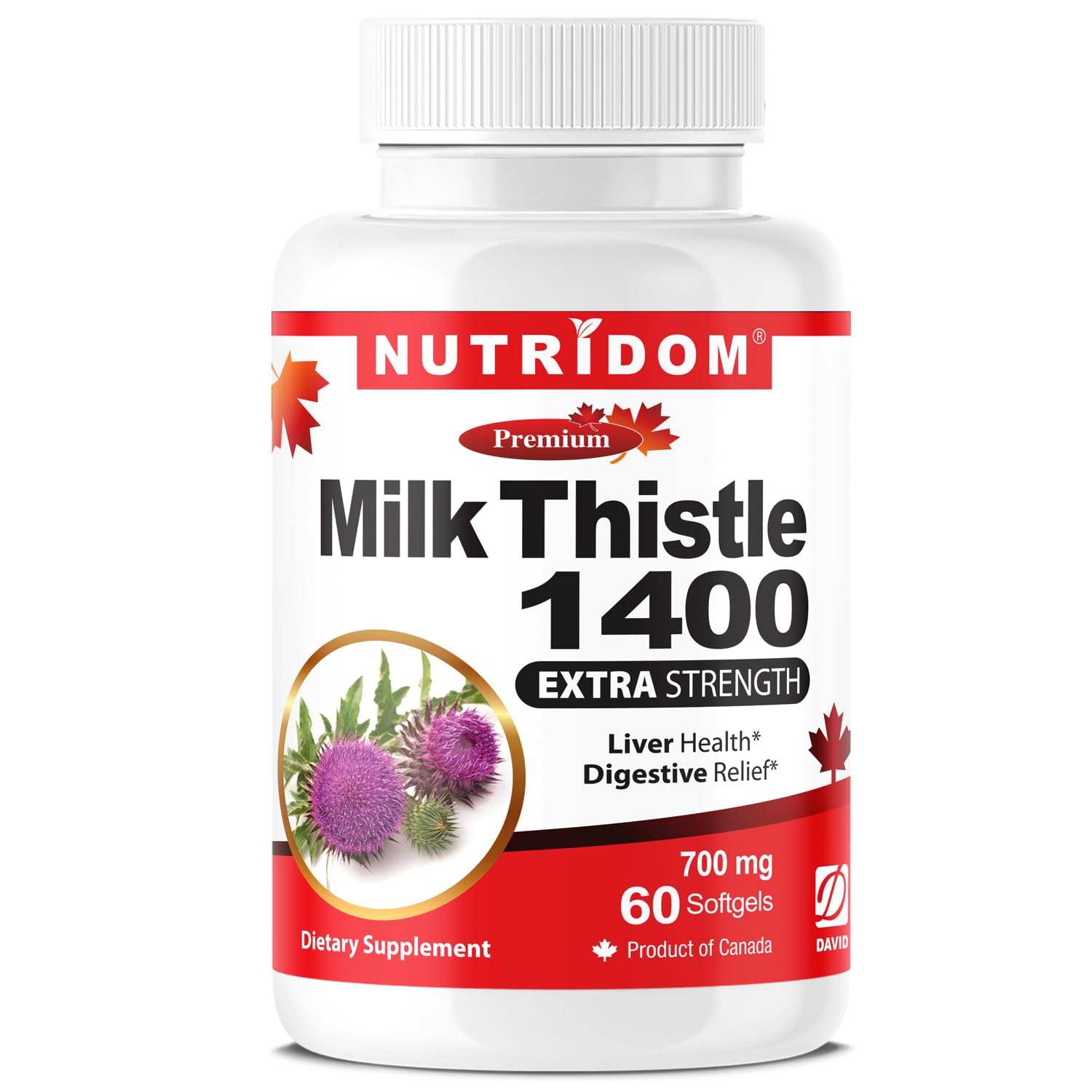 Nutridom Milk Thistle 700mg Extra Strength 80% Silymarin Standardized Extract Softgels, Non-GMO, 60 Count