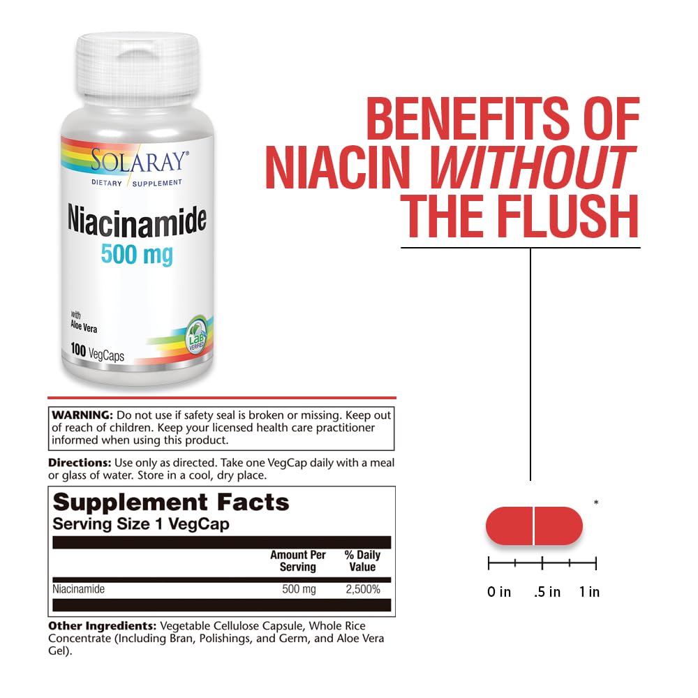 SOLARAY Niacinamide 500 mg Vitamin B-3 Capsule, 100 Count
