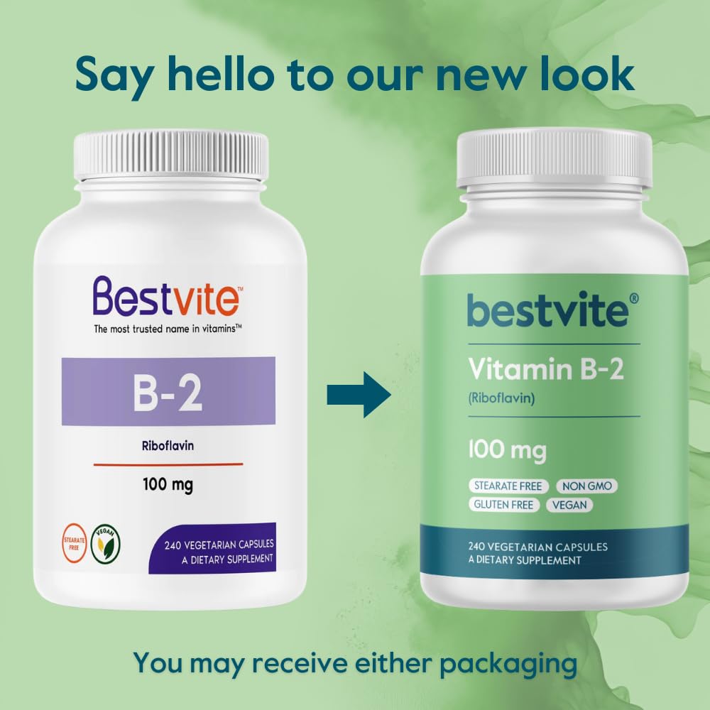 BESTVITE Vitamin B-2 (Riboflavin) 100mg Capsules, 240 Count