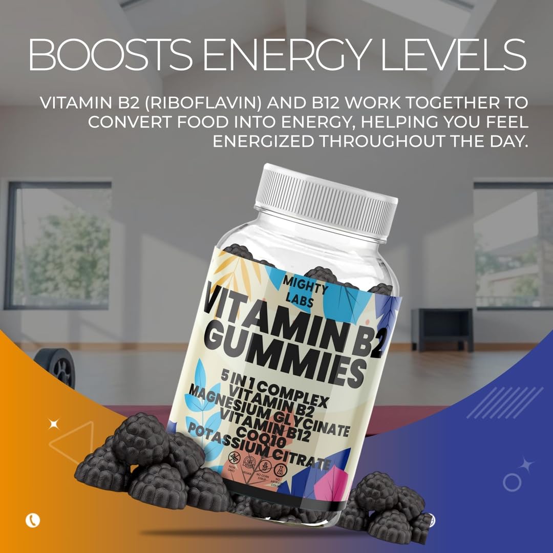 NutraPerfecto Sugar Free Vitamin B2 Gummies with CoQ10, Potassium Citrate, Magnesium Glycinate, B12, 60 Gummies