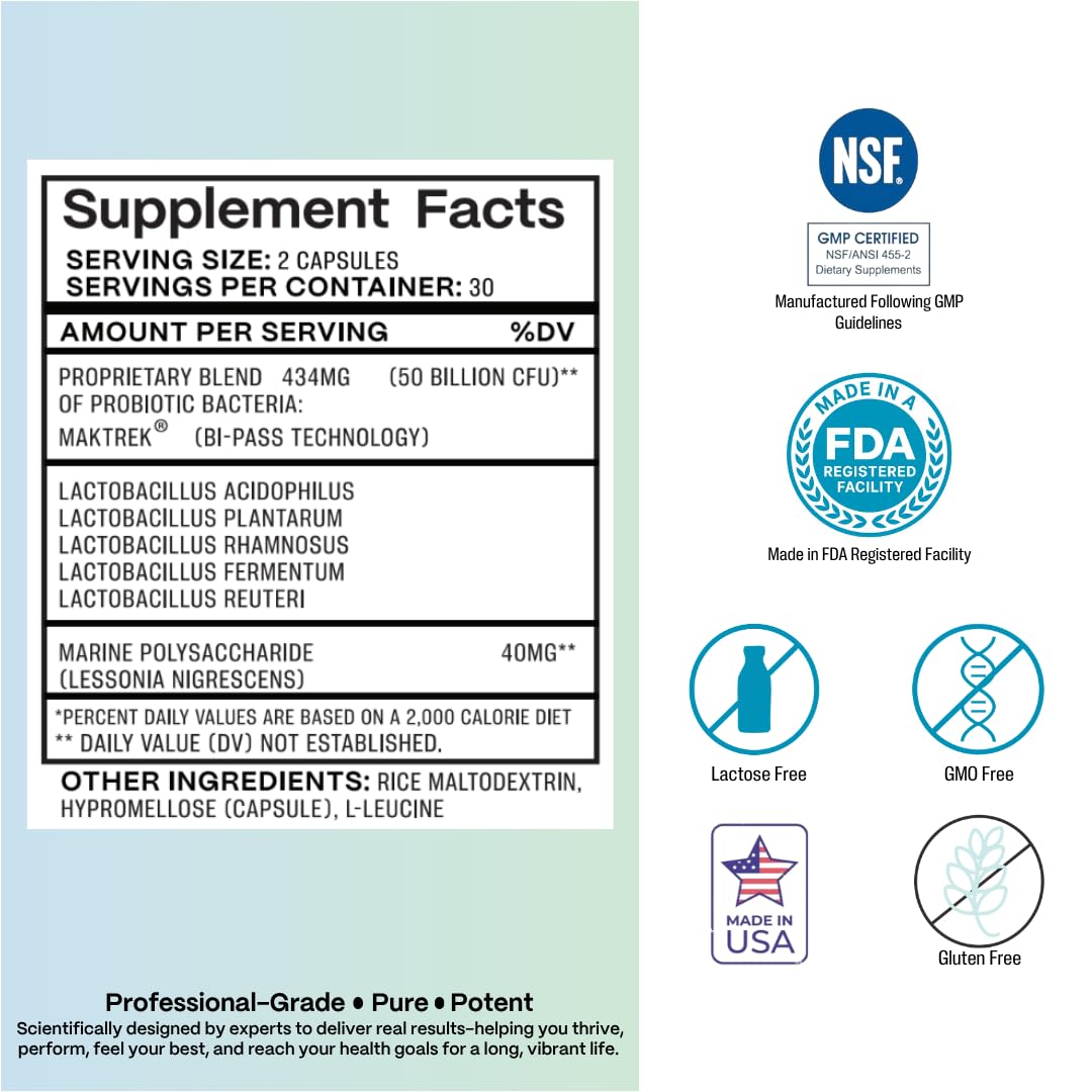 Azure Biogenics Probiotics for Women 50 Billion CFU, 5 Lactobacillus Strains, Digestion, Vaginal, Immune & Mood Health Support*, Non-GMO, Gluten-Free, 60 Capsules