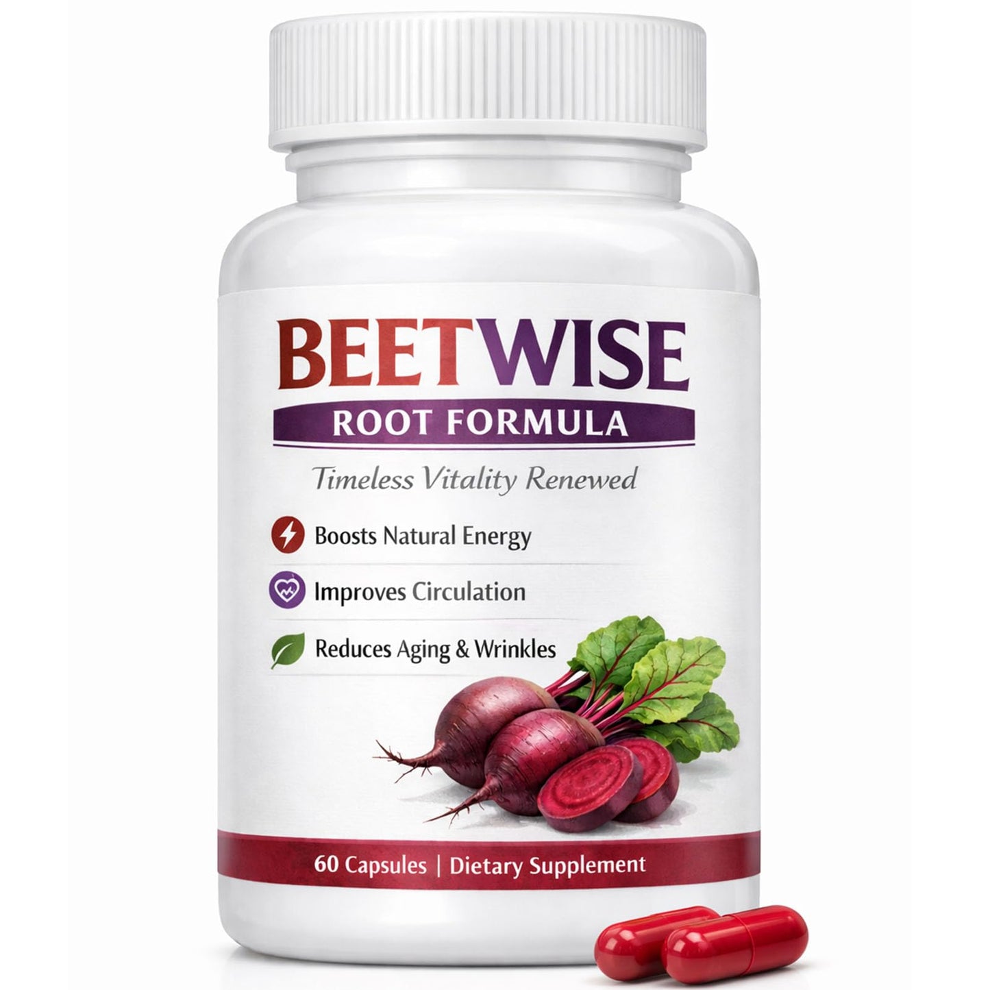 BEETWISE Root Formula Organic Beet Root Capsules, 60 Capsules