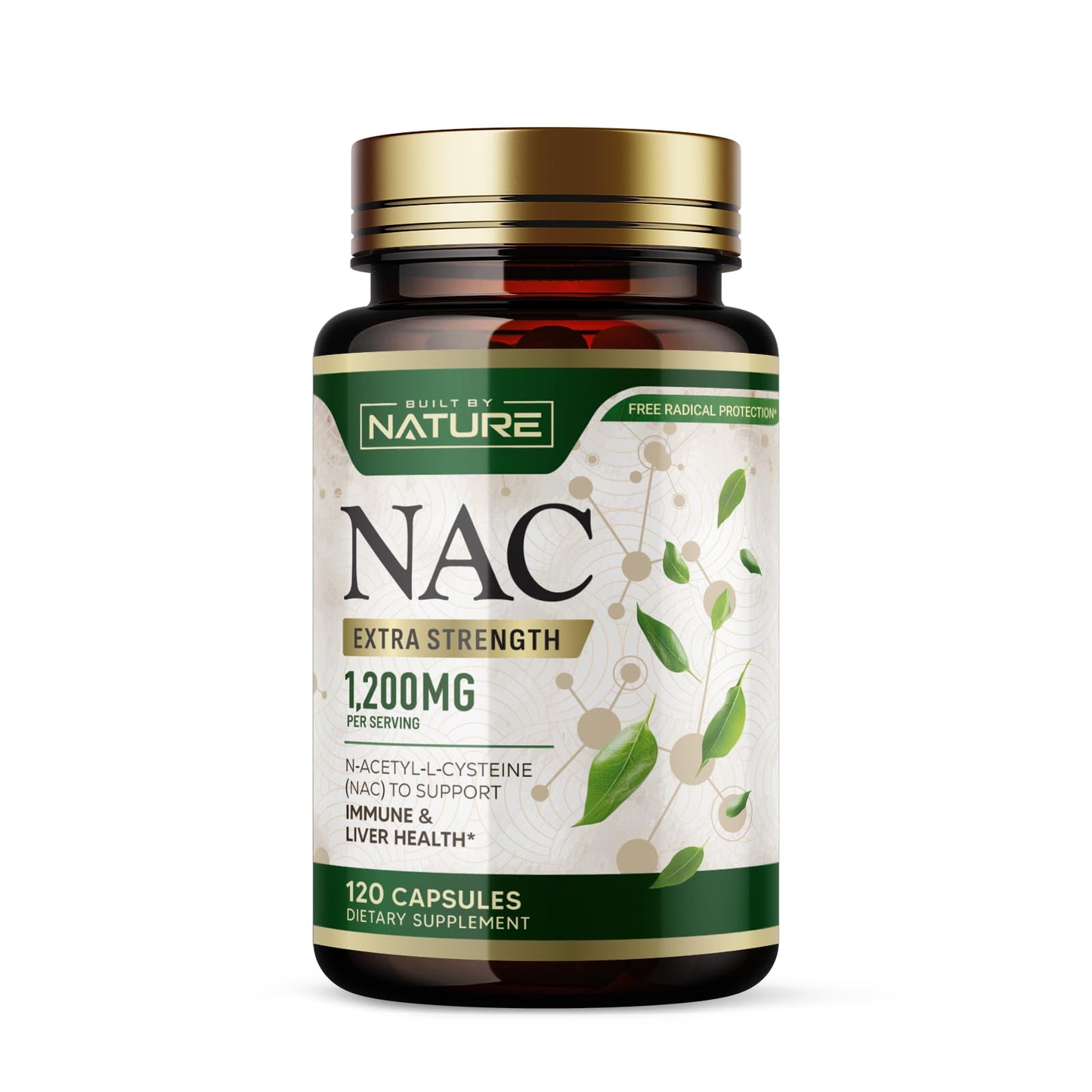 Built by Nature NAC Supplement 1200mg N-Acetyl-L-Cysteine Capsules, 120 Count