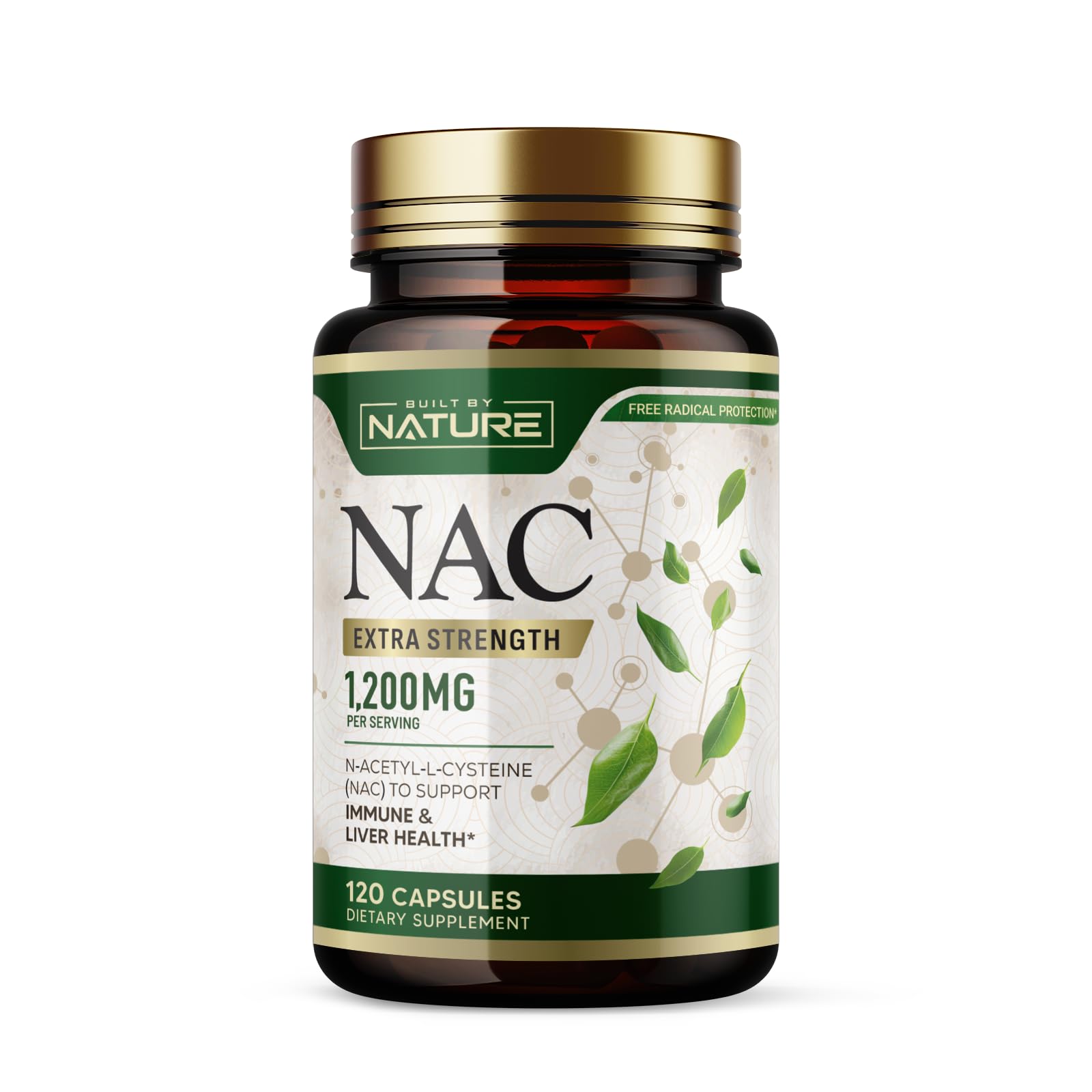Built by Nature NAC Supplement 1200mg N-Acetyl-L-Cysteine Capsules, 120 Count
